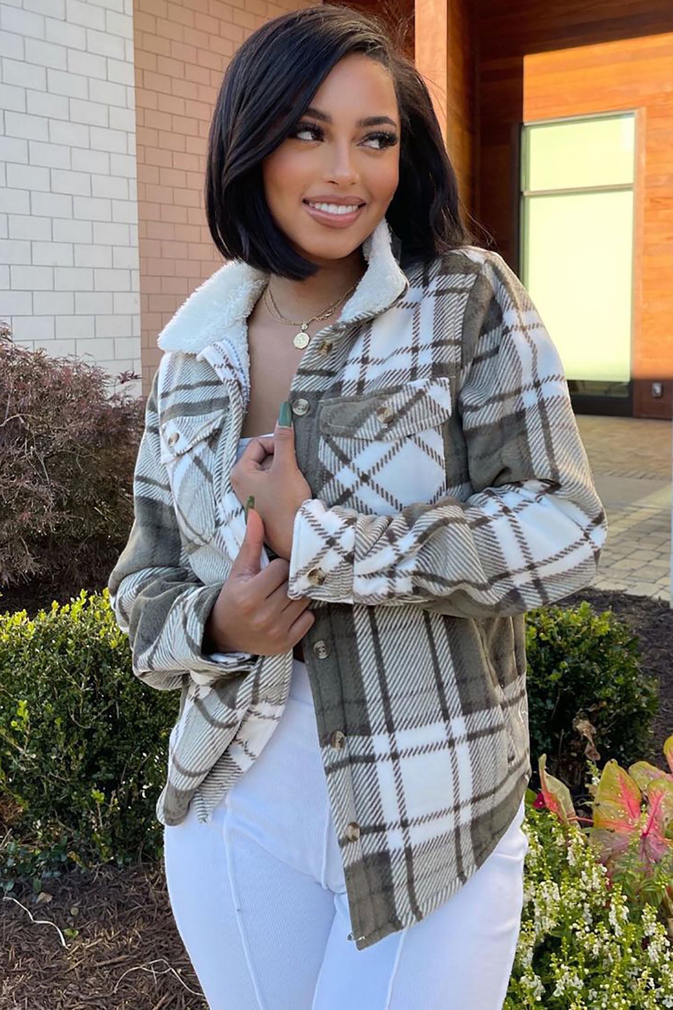 Cozy Days Plaid Shacket - Taupe/combo image 9