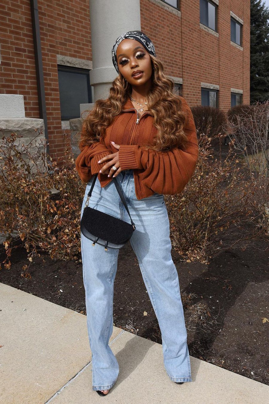 Cozy Girl Zip Front Cropped Cardigan Sweater - Chestnut image 8