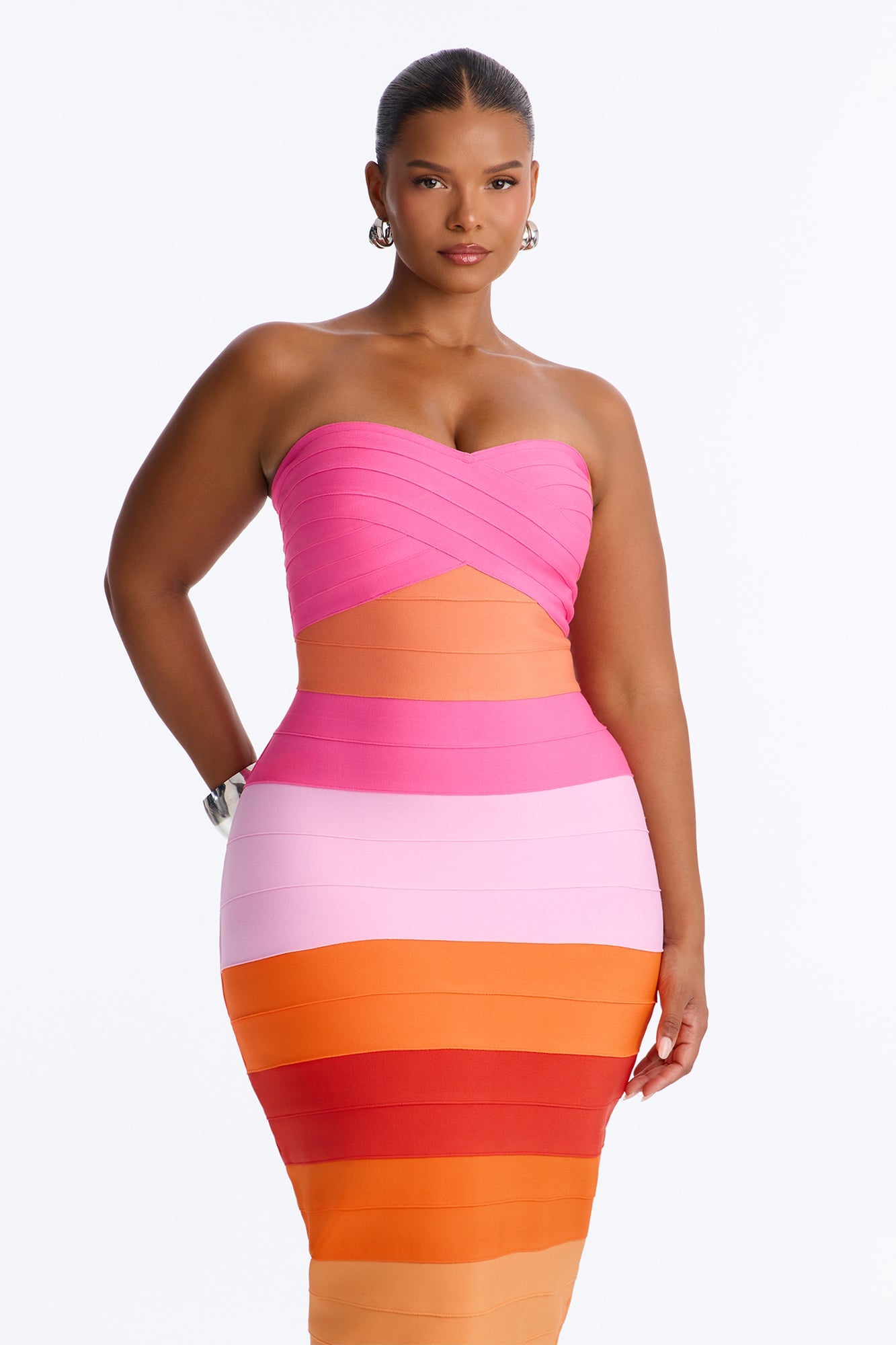 Major Moment Colorblock Bandage Maxi Dress - Pink/combo image 2