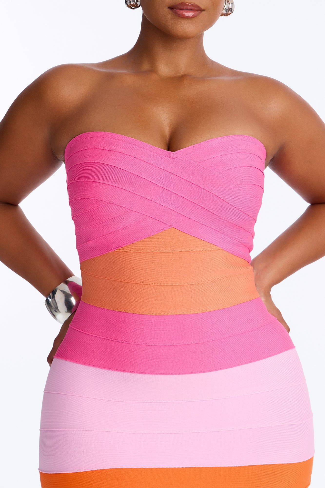 Major Moment Colorblock Bandage Maxi Dress - Pink/combo image 3