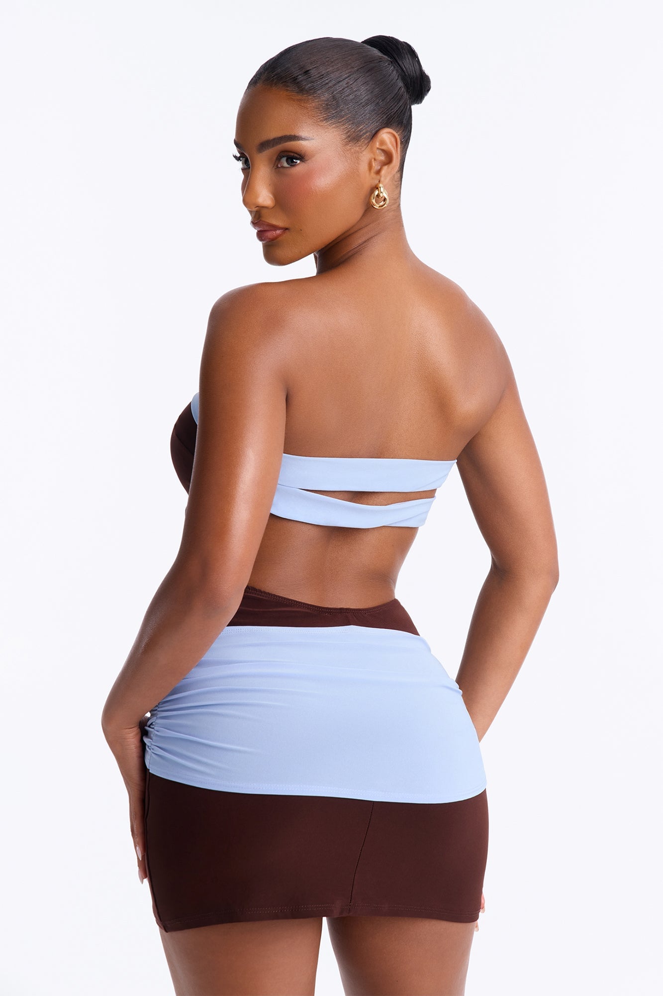 Angelica Contrast Trim Strapless Mini Dress - Brown/combo image 3