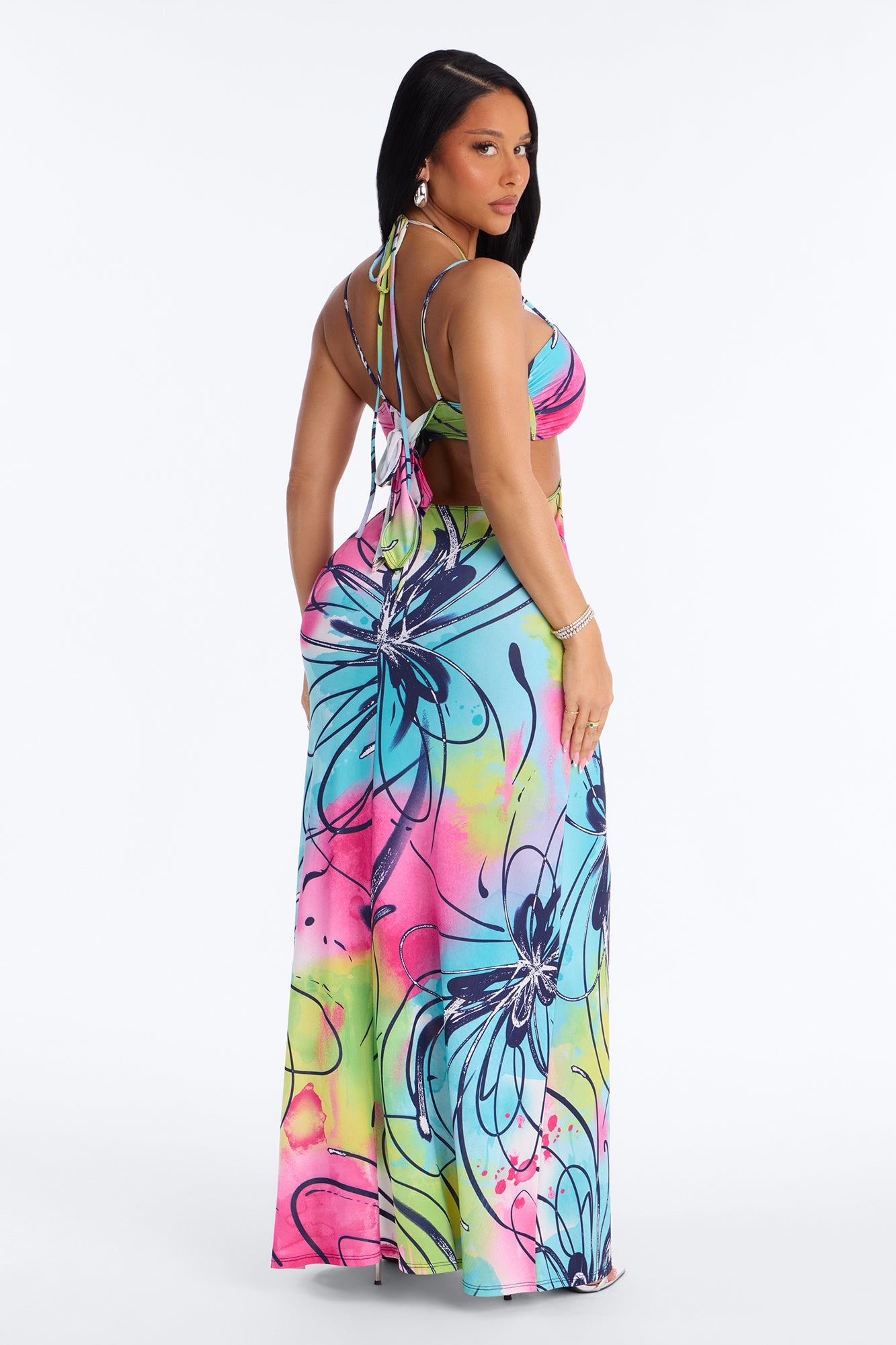 Breaking Necks Cut Out Maxi Dress - Blue/combo image 3