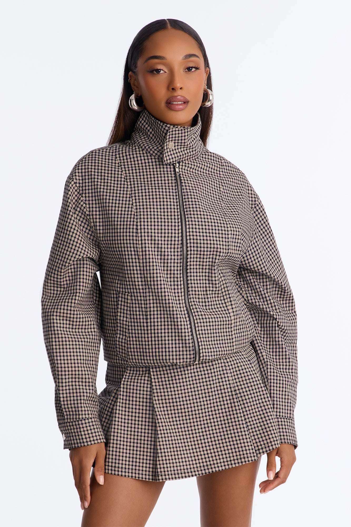 Hannah Gingham Pleated Skort Set - Taupe/combo image 2