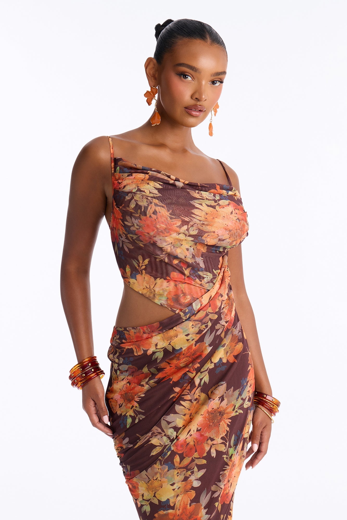 Garden Daydream Cut Out Mesh Maxi Dress - Brown/combo image 2