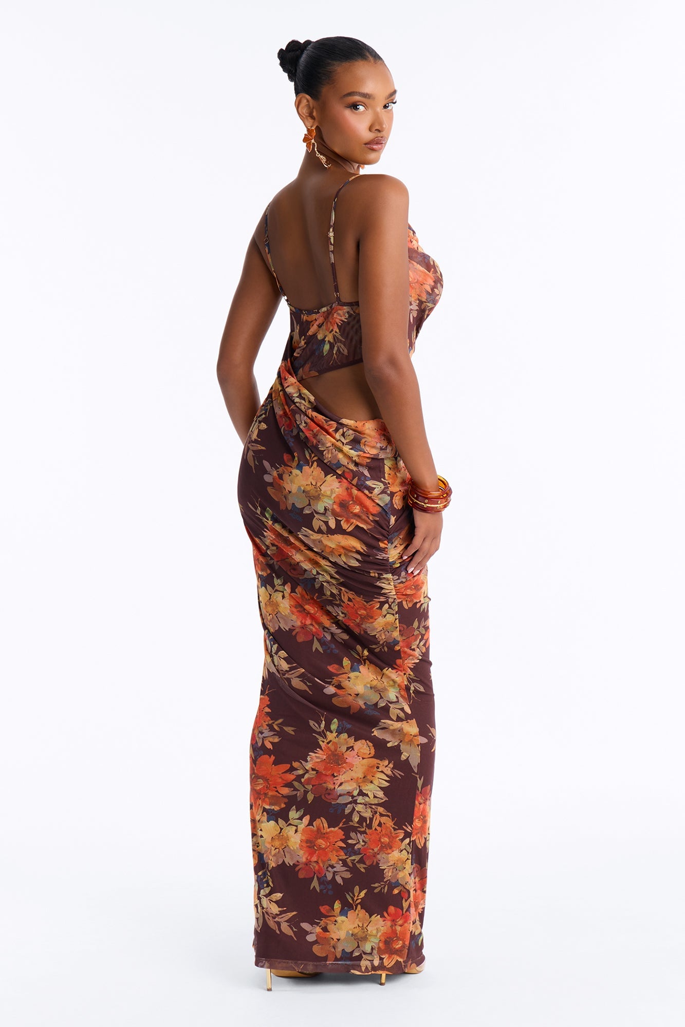 Garden Daydream Cut Out Mesh Maxi Dress - Brown/combo image 3