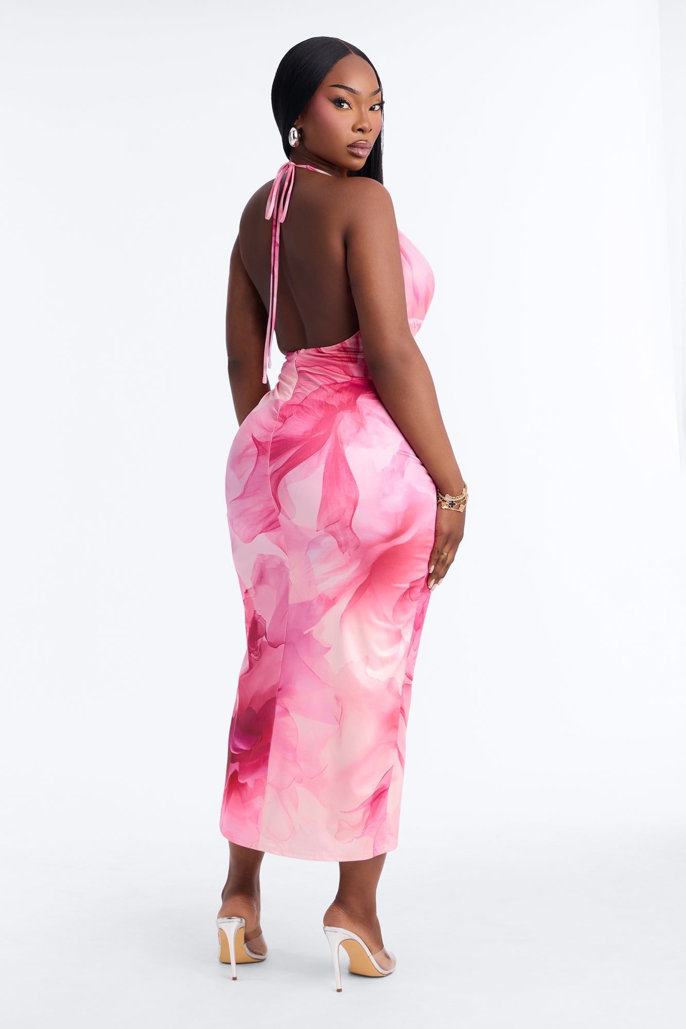 Arlette Halter Floral Midi Dress - Pink image 4