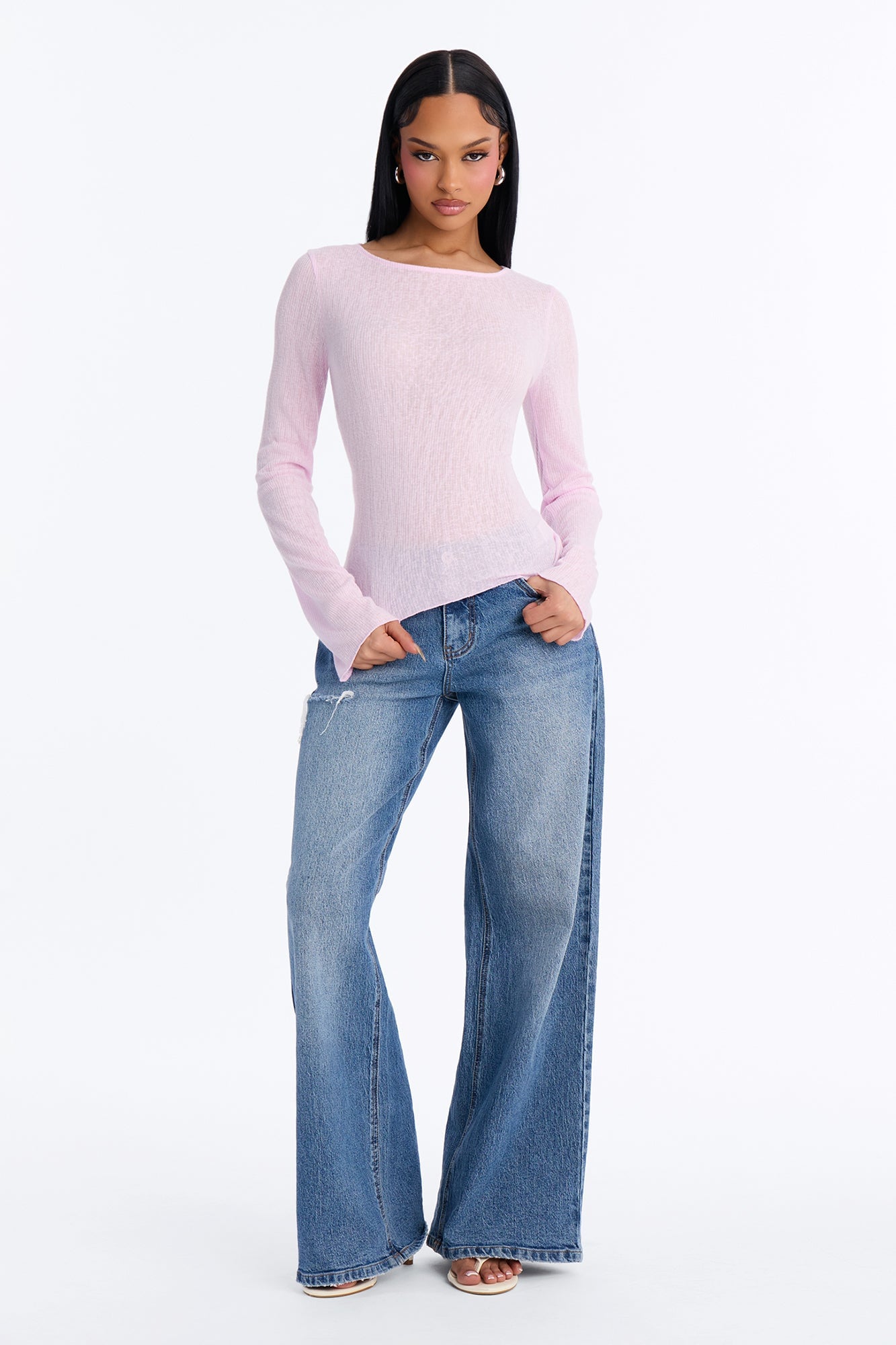 Radiant Ribbed Boat Neck Top - Light Pink image 2