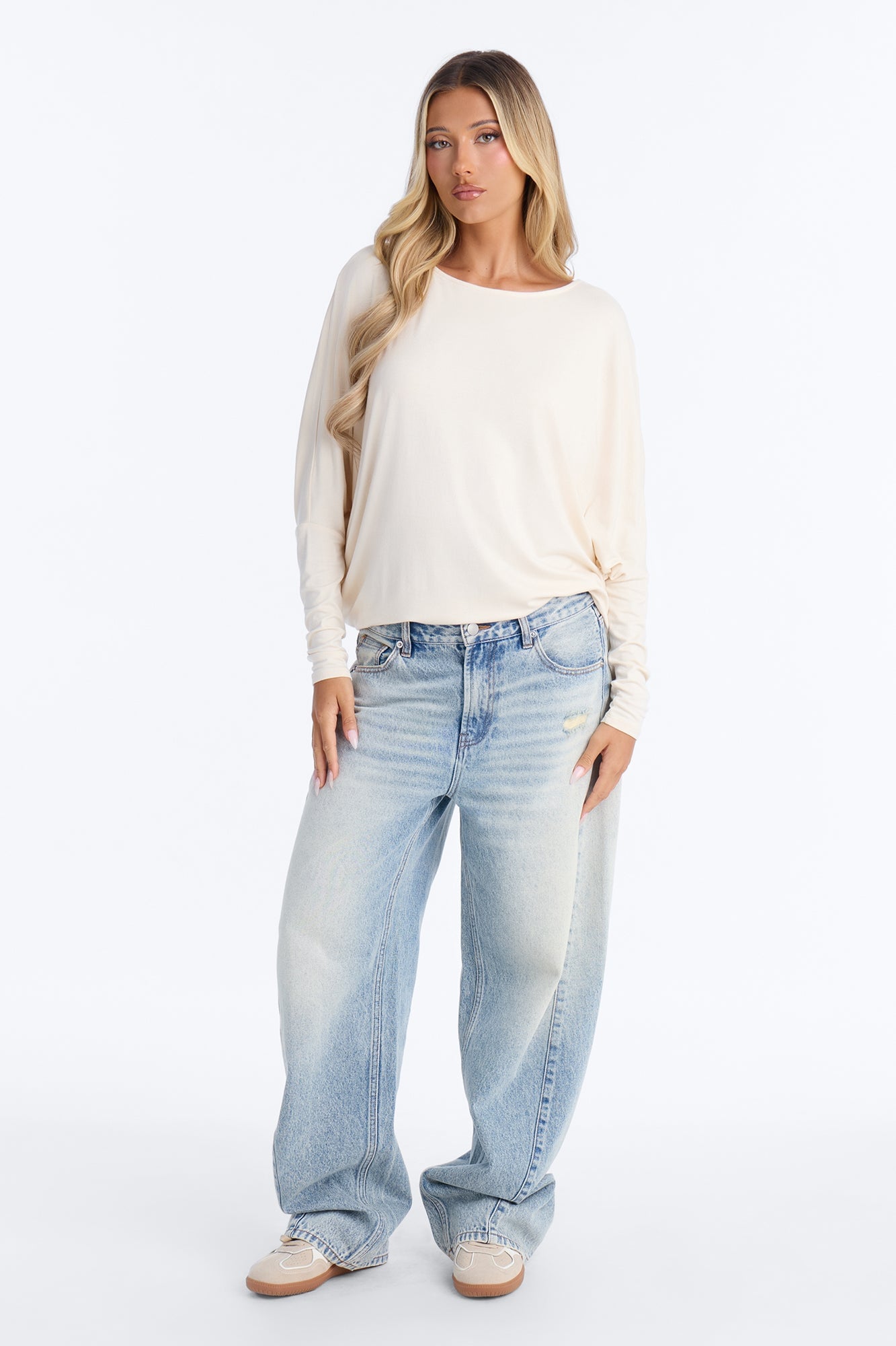 Luna Batwing Round Neck Top - Cream image 2