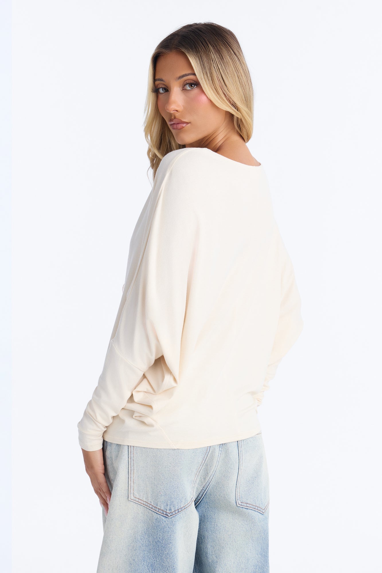 Luna Batwing Round Neck Top - Cream image 3