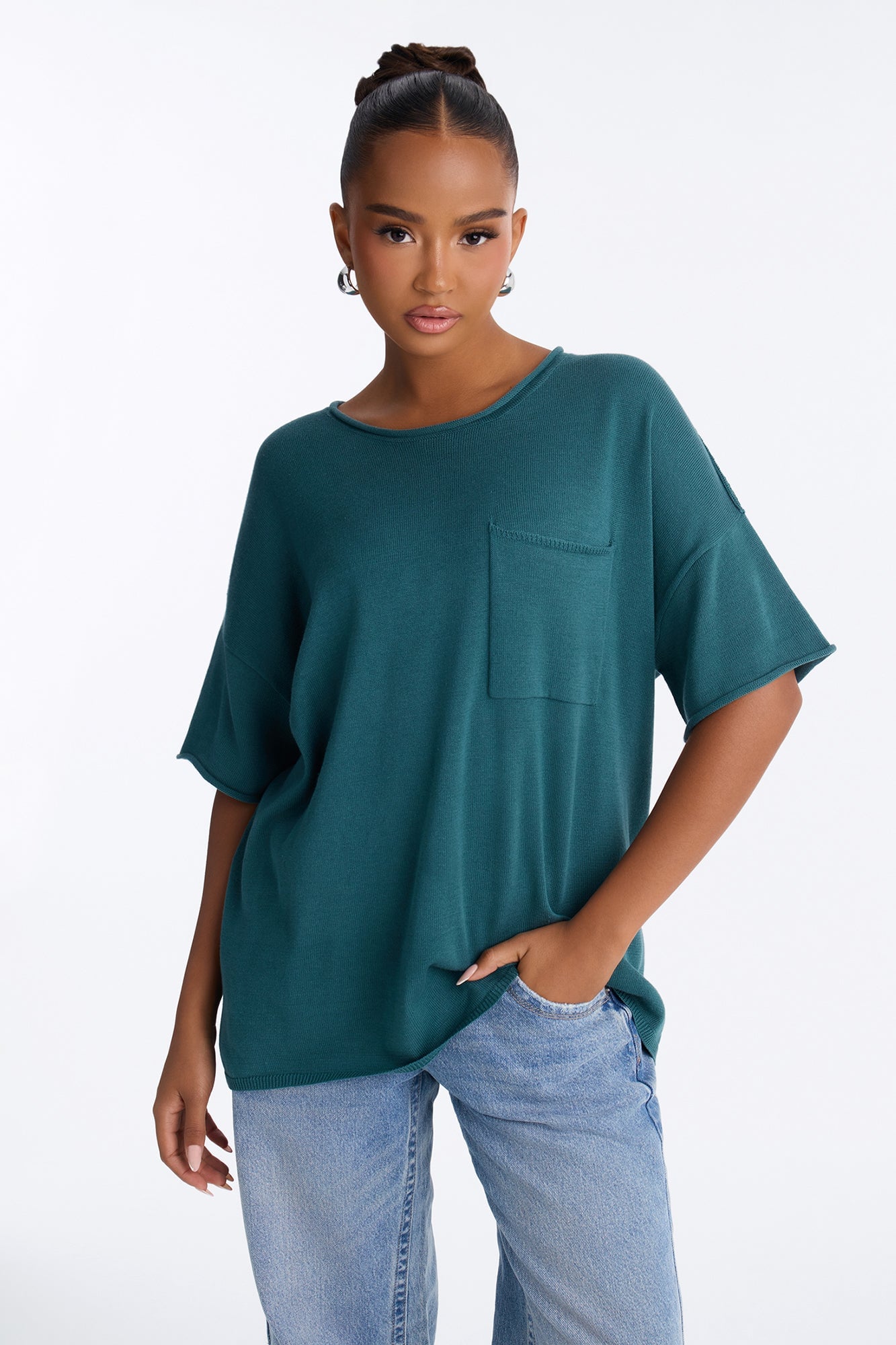 Rory Oversized Scoop Neck T Shirt - Midnight Teal image 1