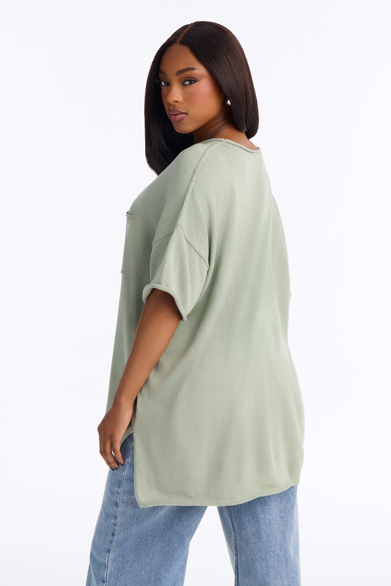 Rory Oversized Scoop Neck T Shirt - Sage image 4