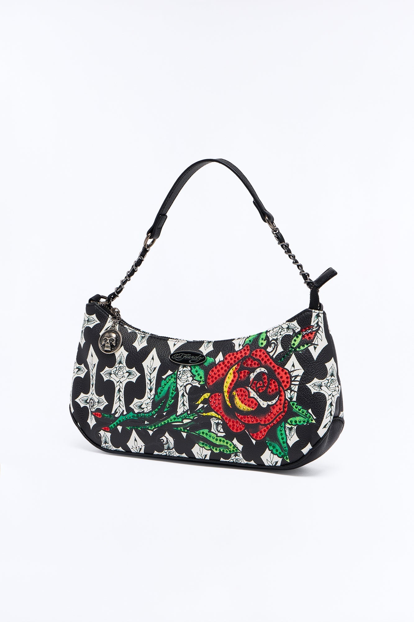 Ed Hardy Cross And Rose Faux Leather Shoulder Handbag - Black/combo image 4