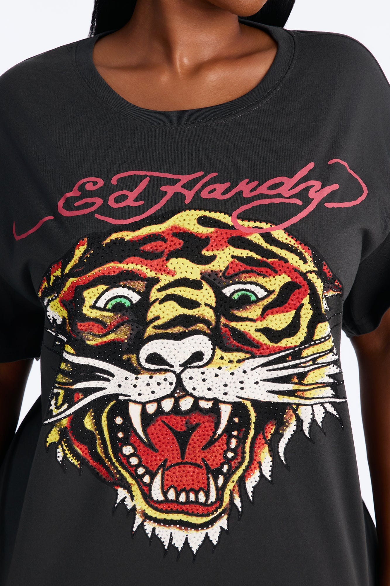 Ed Hardy Tiger Rhinestone Head - Charcoal image 4