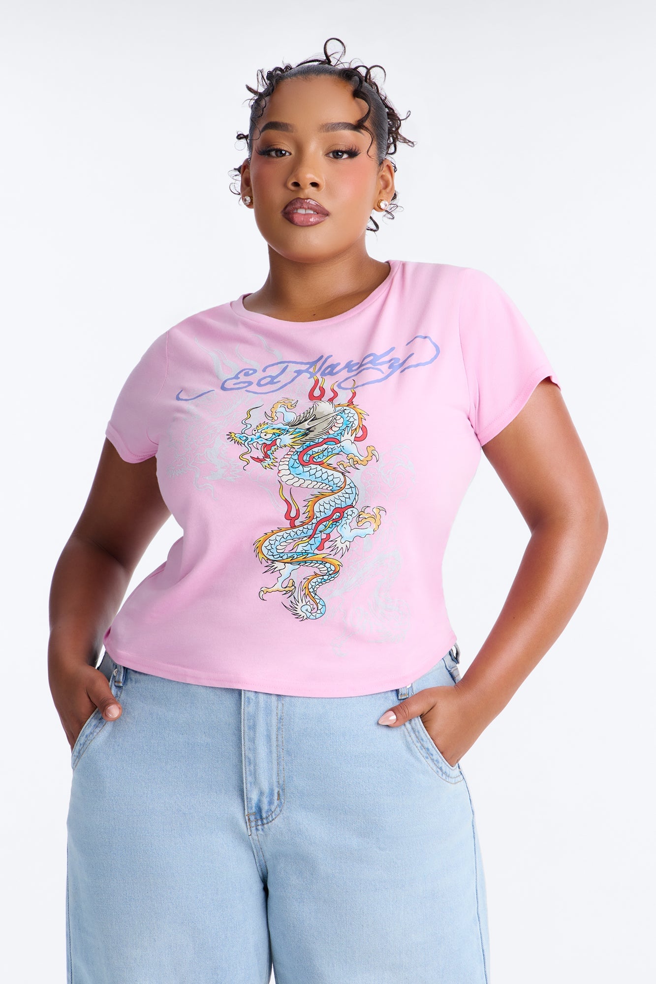 Dragon Flame Ed Hardy Tee - Pink image 1