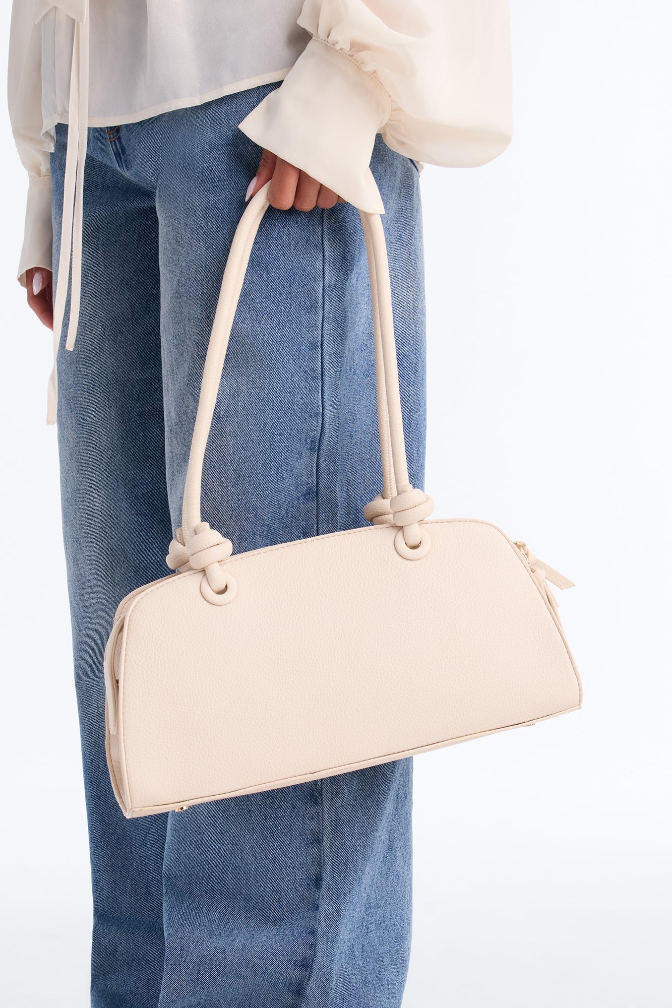 Loop Me In Faux Leather Shoulder Handbag - Cream image 2