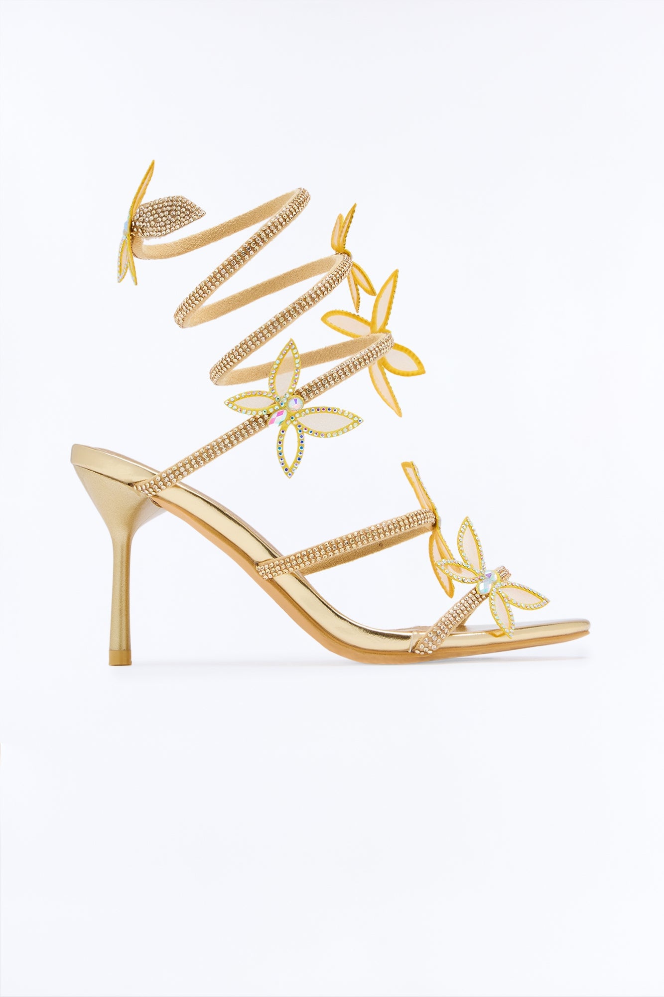 Flutters Rhinestone Wrap Up Heeled Sandals - Gold image 3
