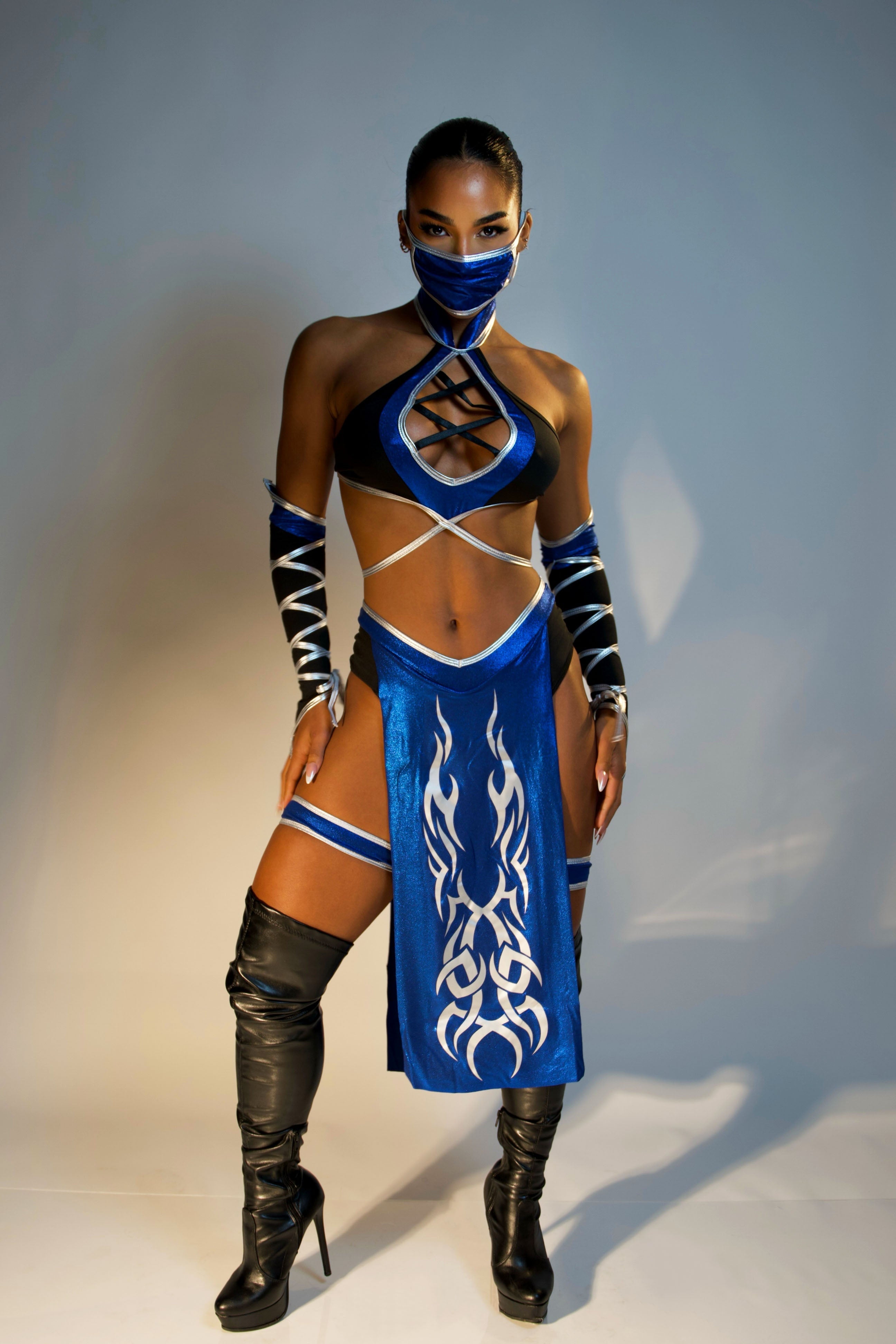 Electric Warrior Ninja 5 Piece Costume Set - Blue/combo image 3
