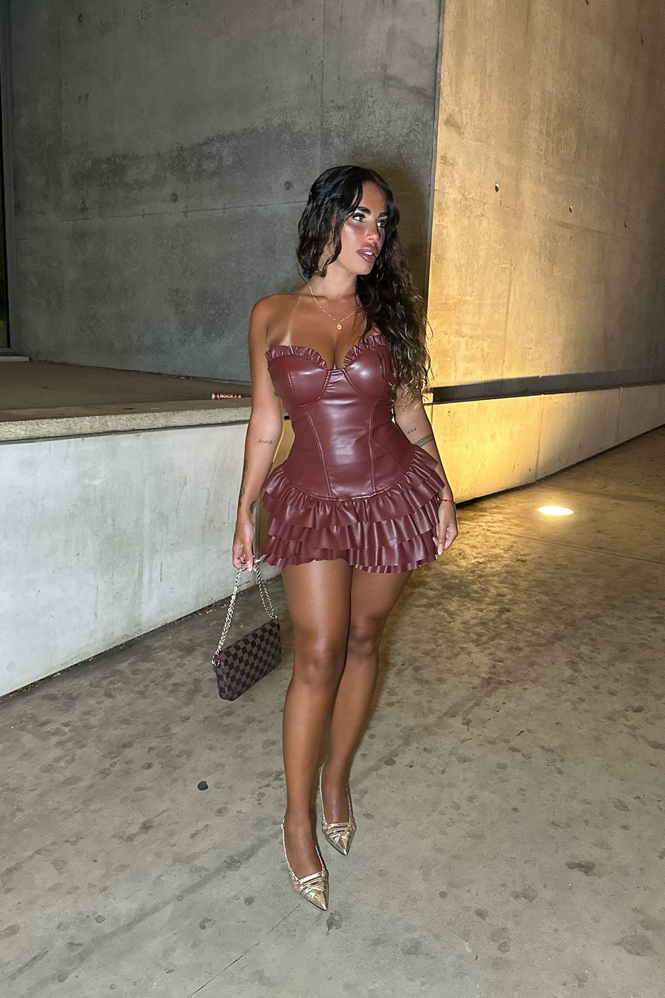 Eliza Faux Leather Ruffle Romper - Burgundy image 4