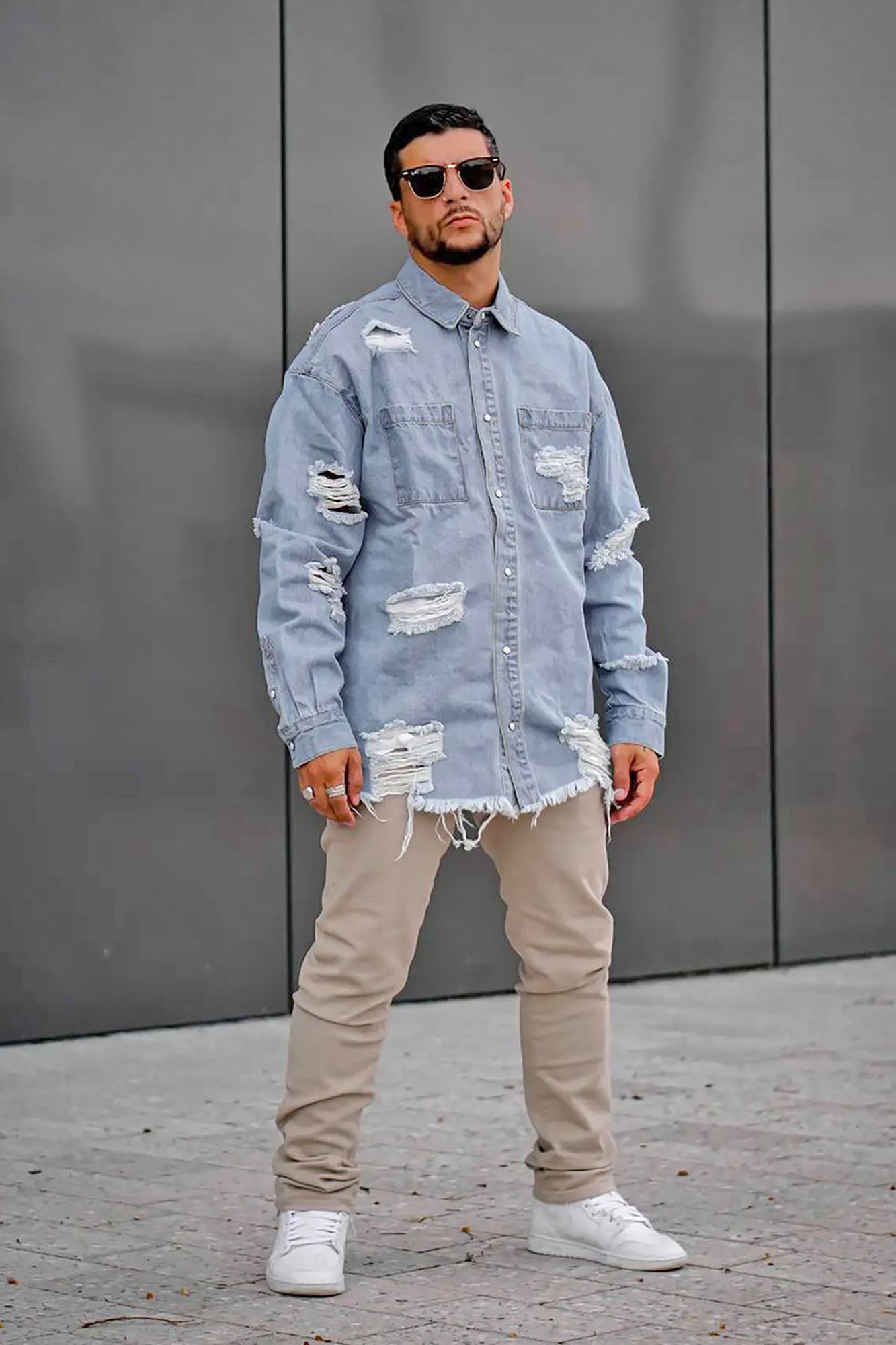 Essential Distressed Denim Woven Top - Light Wash image 7