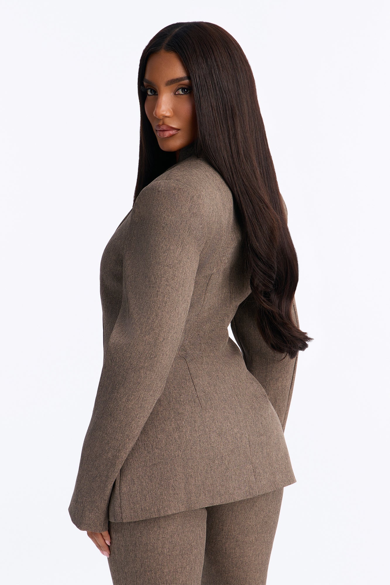 Perfectly Poised Stand Collar Crossover Blazer - Brown Combo image 8
