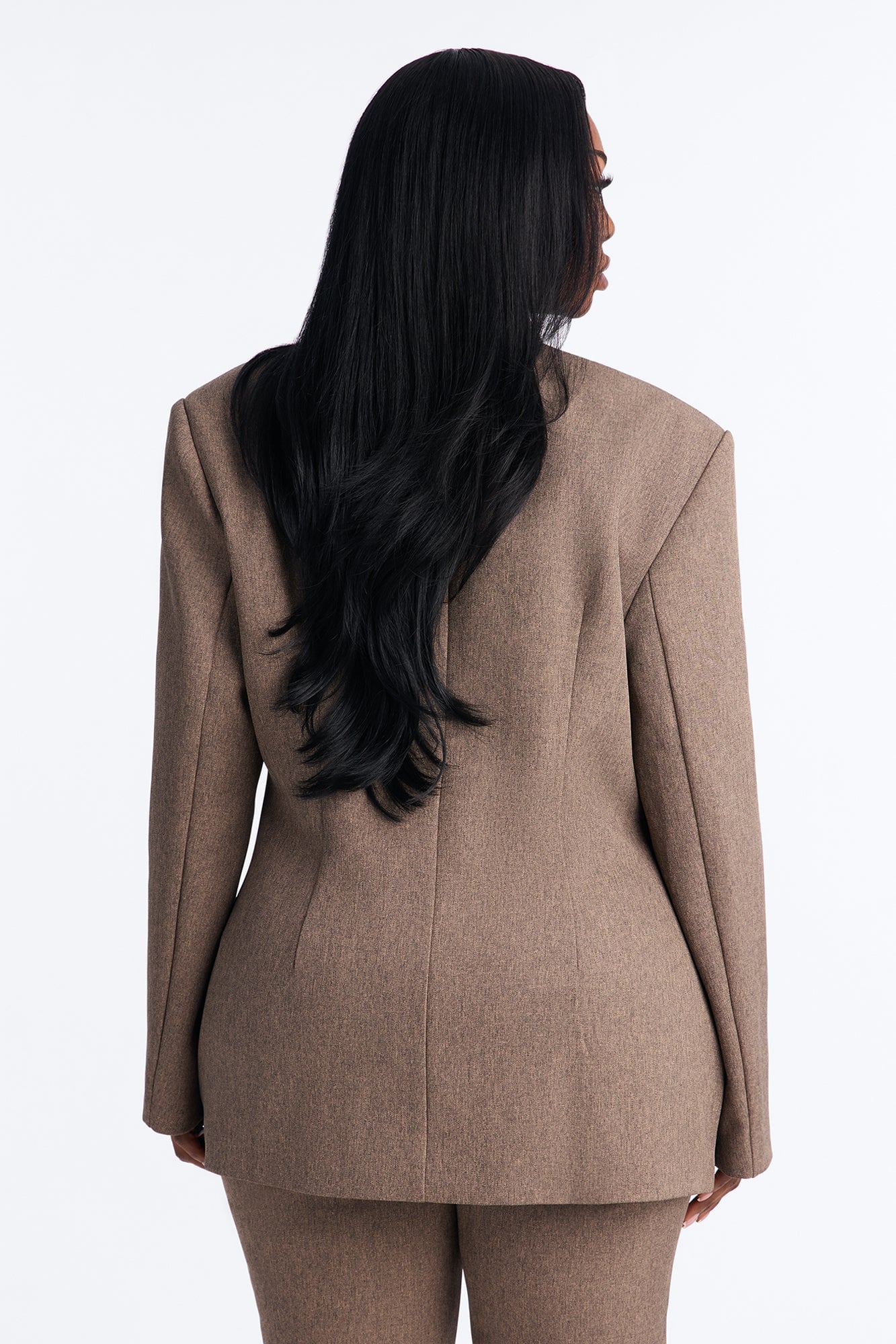 Perfectly Poised Stand Collar Crossover Blazer - Brown Combo image 3
