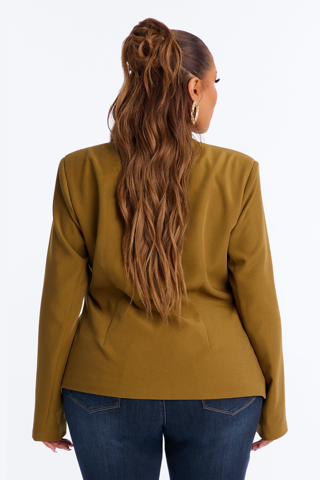 Angelina Fitted High Neck Single Breasted Blazer - Military Green image 4
