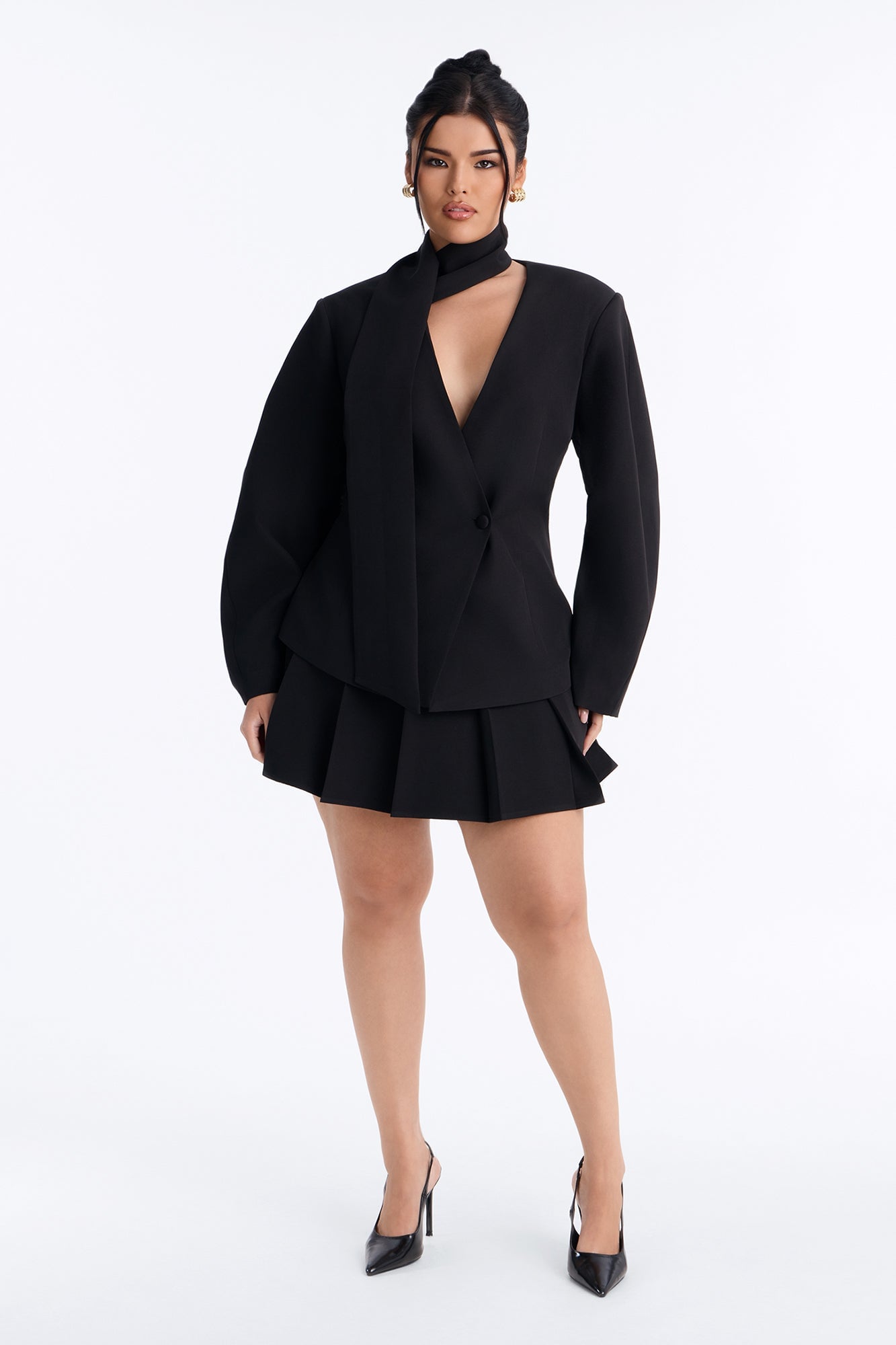 Adeline Long Sleeve Scarf Blazer - Black image 2