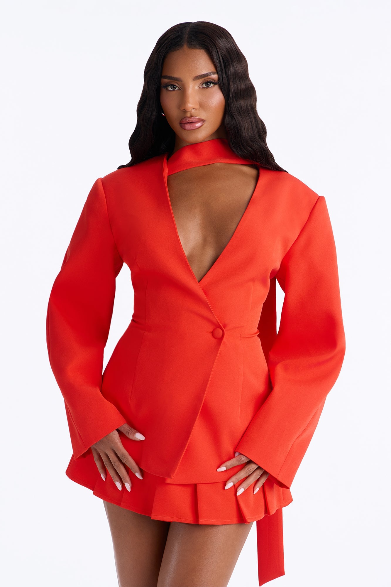 Adeline Long Sleeve Scarf Blazer - Red image 5