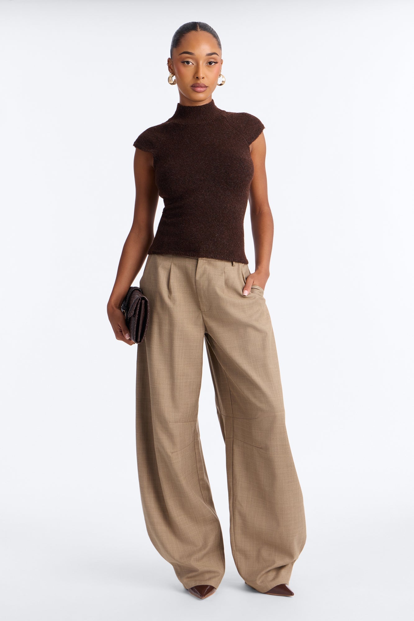 Sasha Pleated Barrel Leg Trouser - Brown image 6