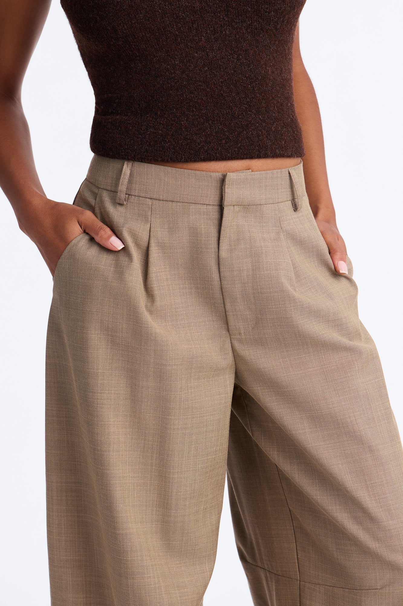 Sasha Pleated Barrel Leg Trouser - Brown image 7