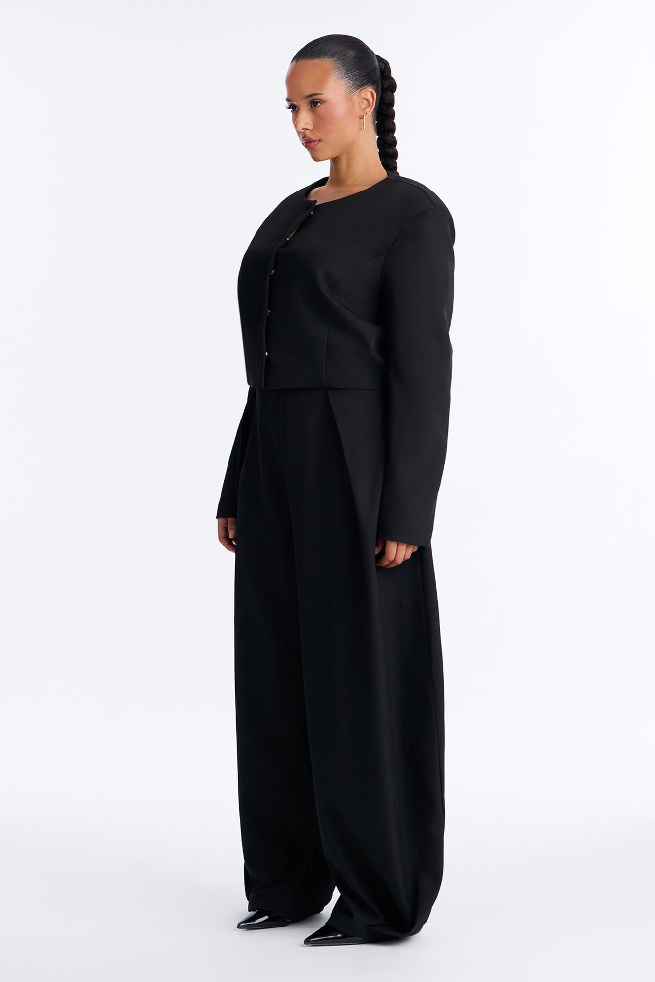 Josephine Barrel Leg Pleated Trouser - Black image 2