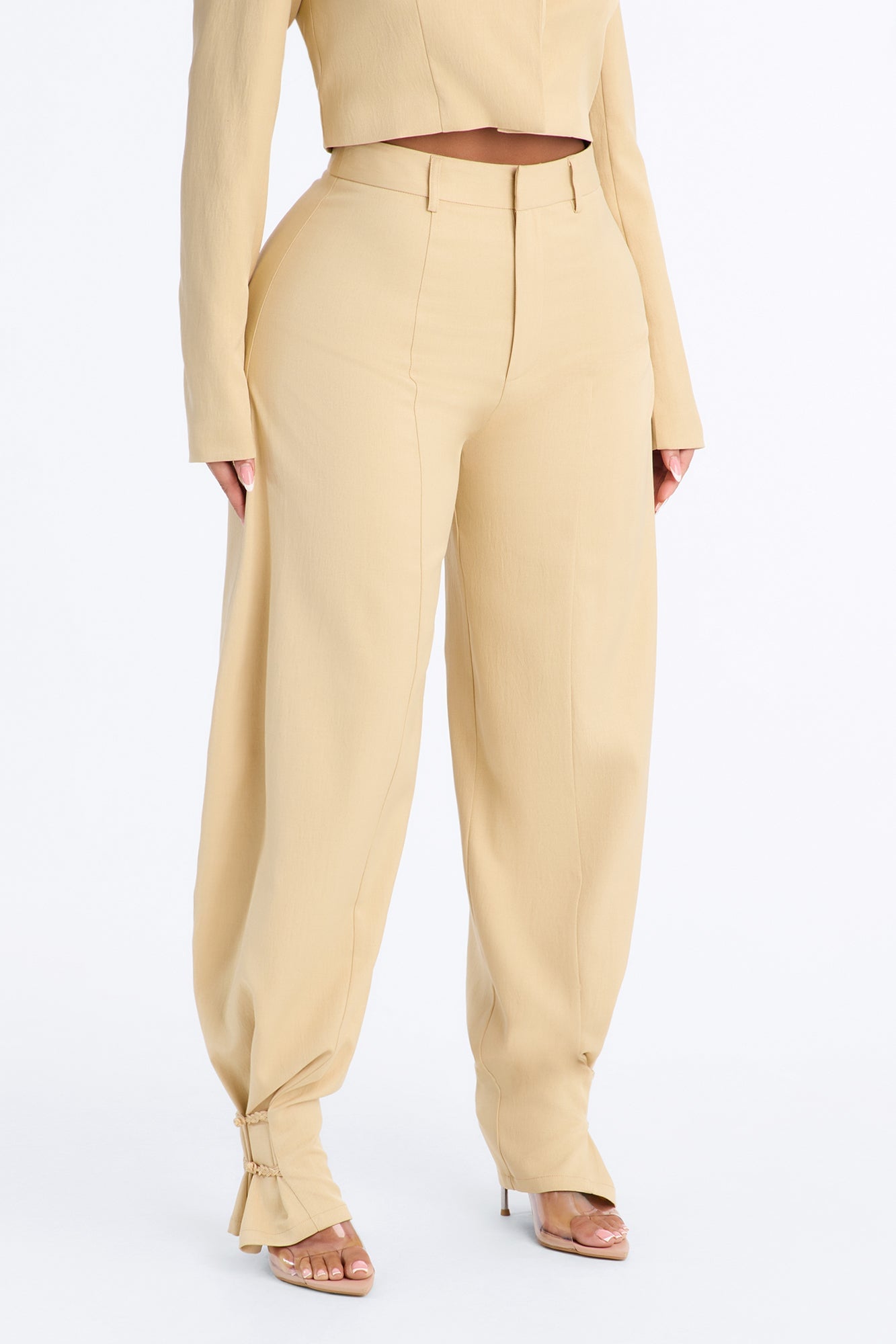 Parris High Rise Barrel Leg Frog Closure Trouser - Honey image 6