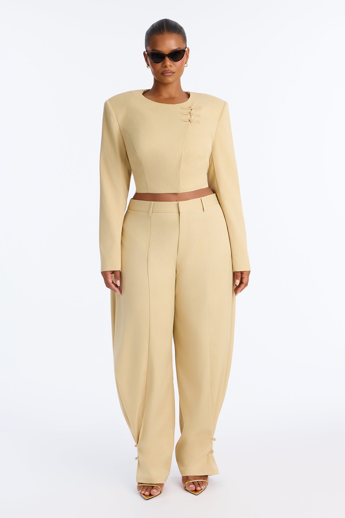 Parris High Rise Barrel Leg Frog Closure Trouser - Honey image 2