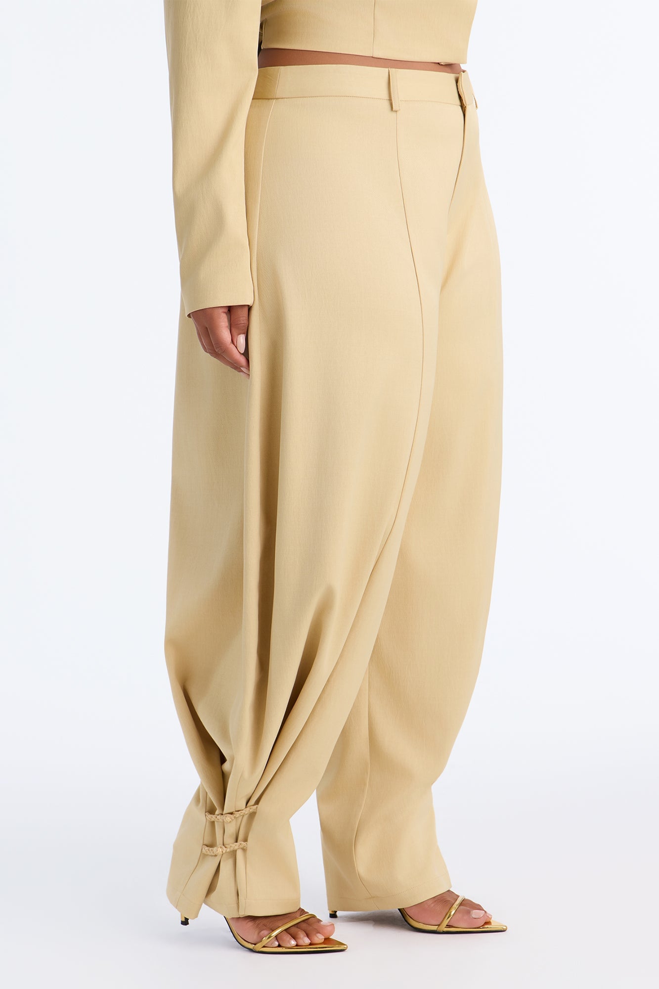 Parris High Rise Barrel Leg Frog Closure Trouser - Honey image 3