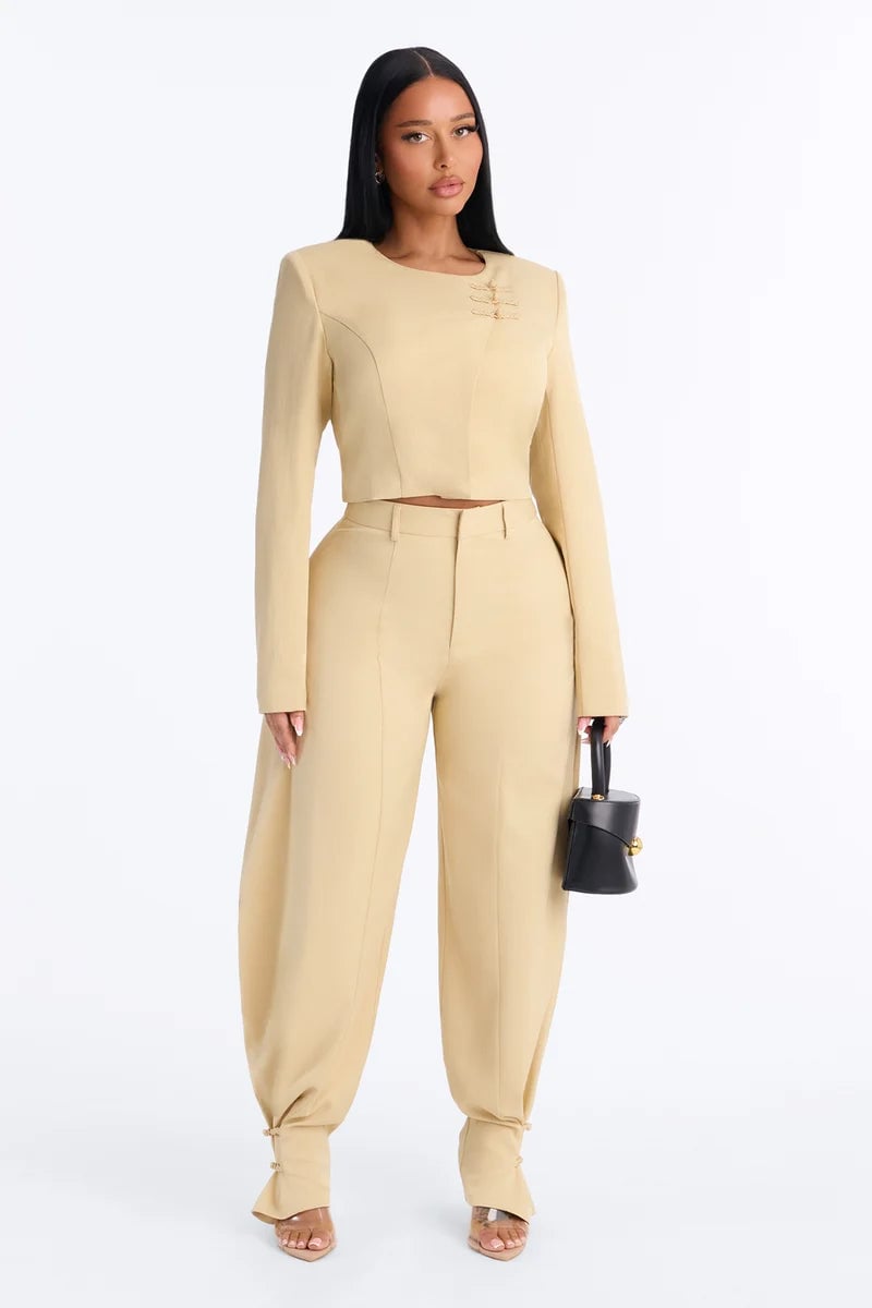 Parris High Rise Barrel Leg Frog Closure Trouser - Honey image 5