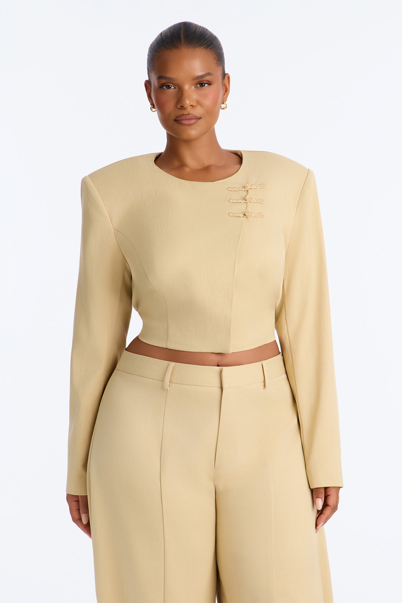 Parris Cropped Frog Closure Trim Blazer - Honey image 1