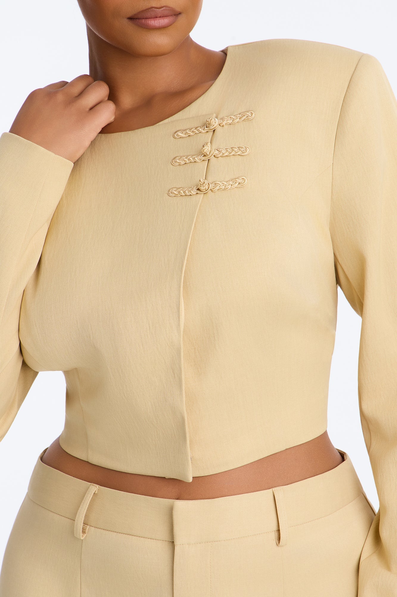 Parris Cropped Frog Closure Trim Blazer - Honey image 3