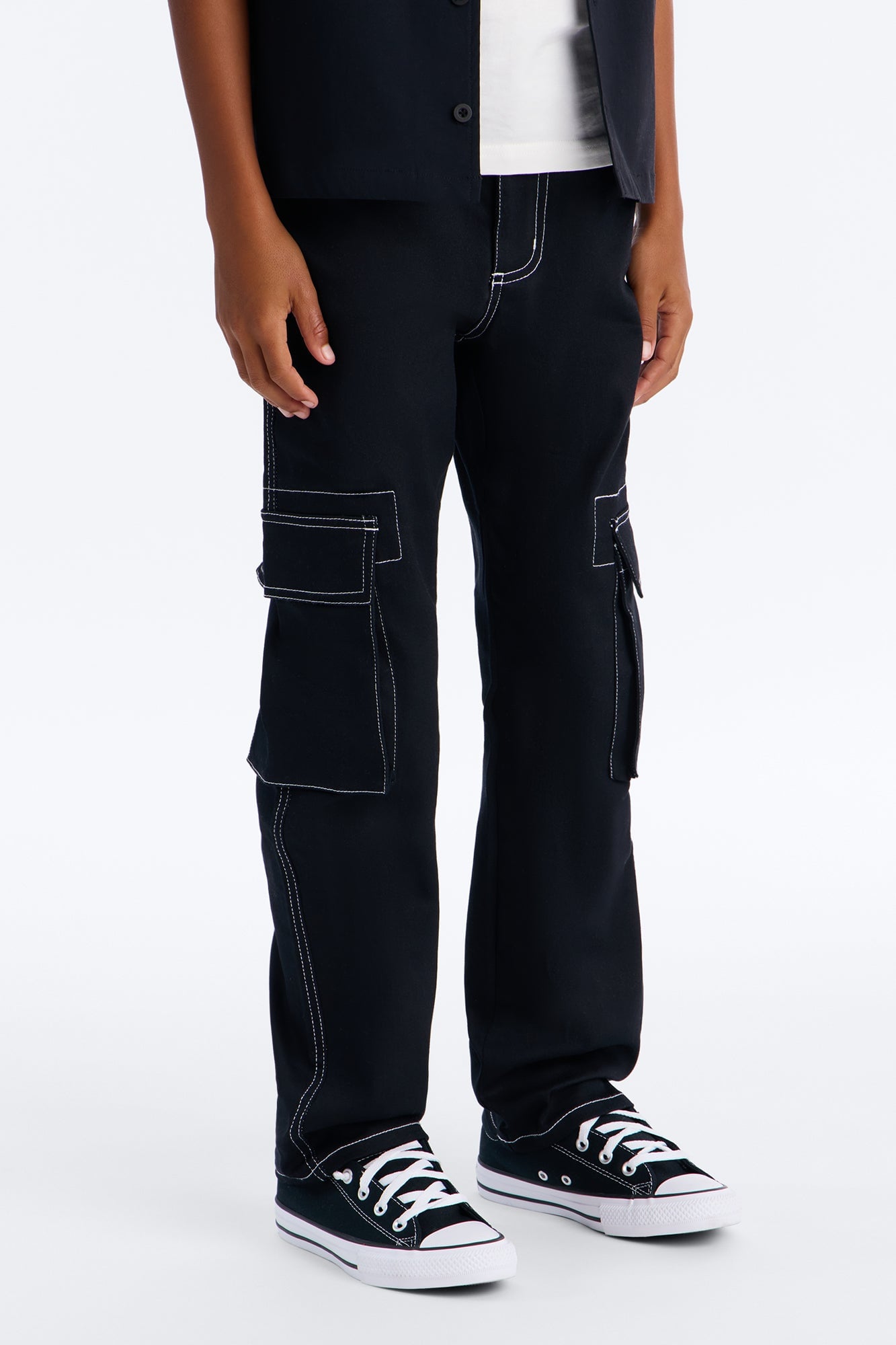 Mini Contrast Lining Carpenter Straight Jeans - Black image 2