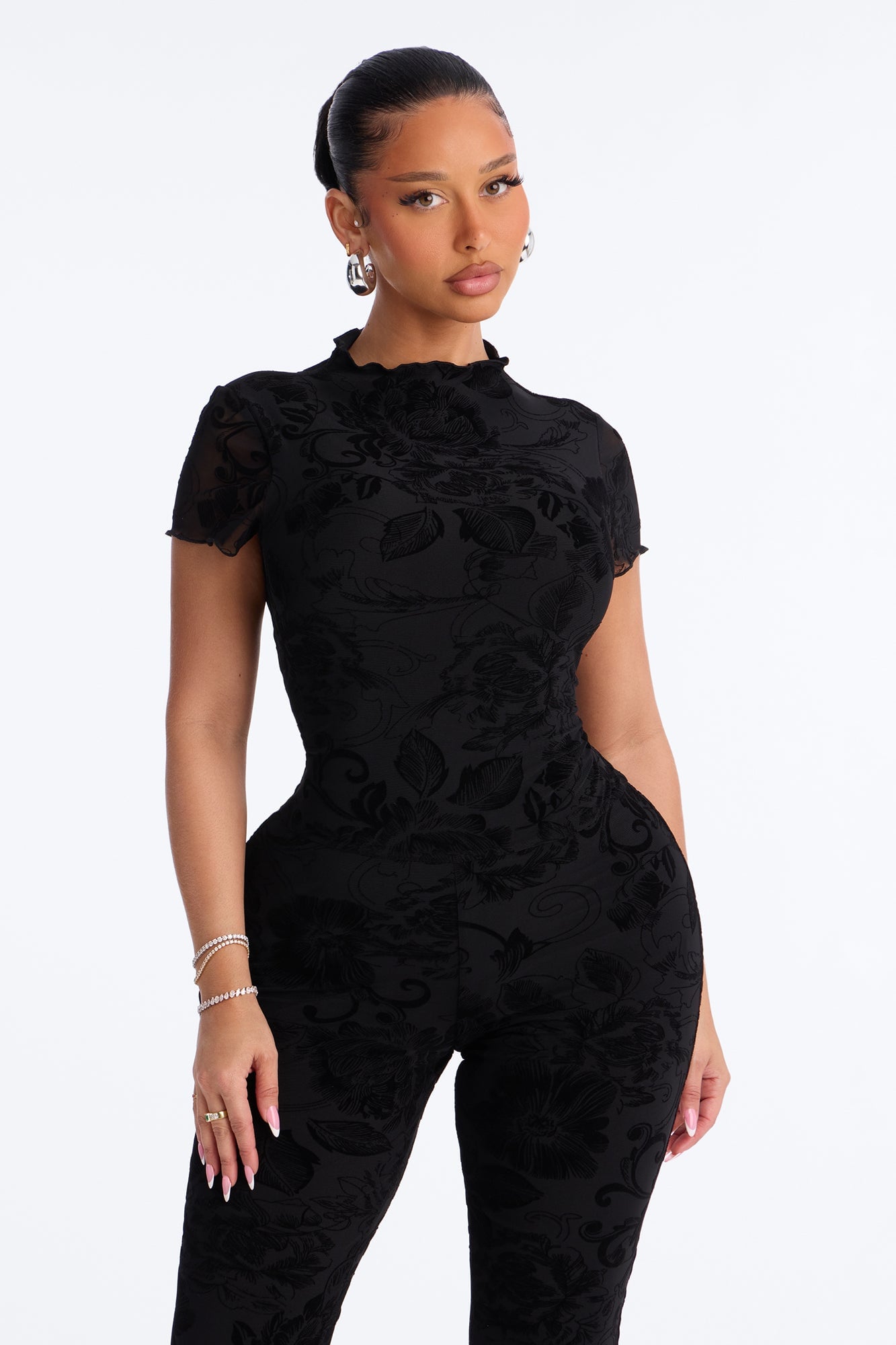Dream Date Flocked Jumpsuit - Black image 6