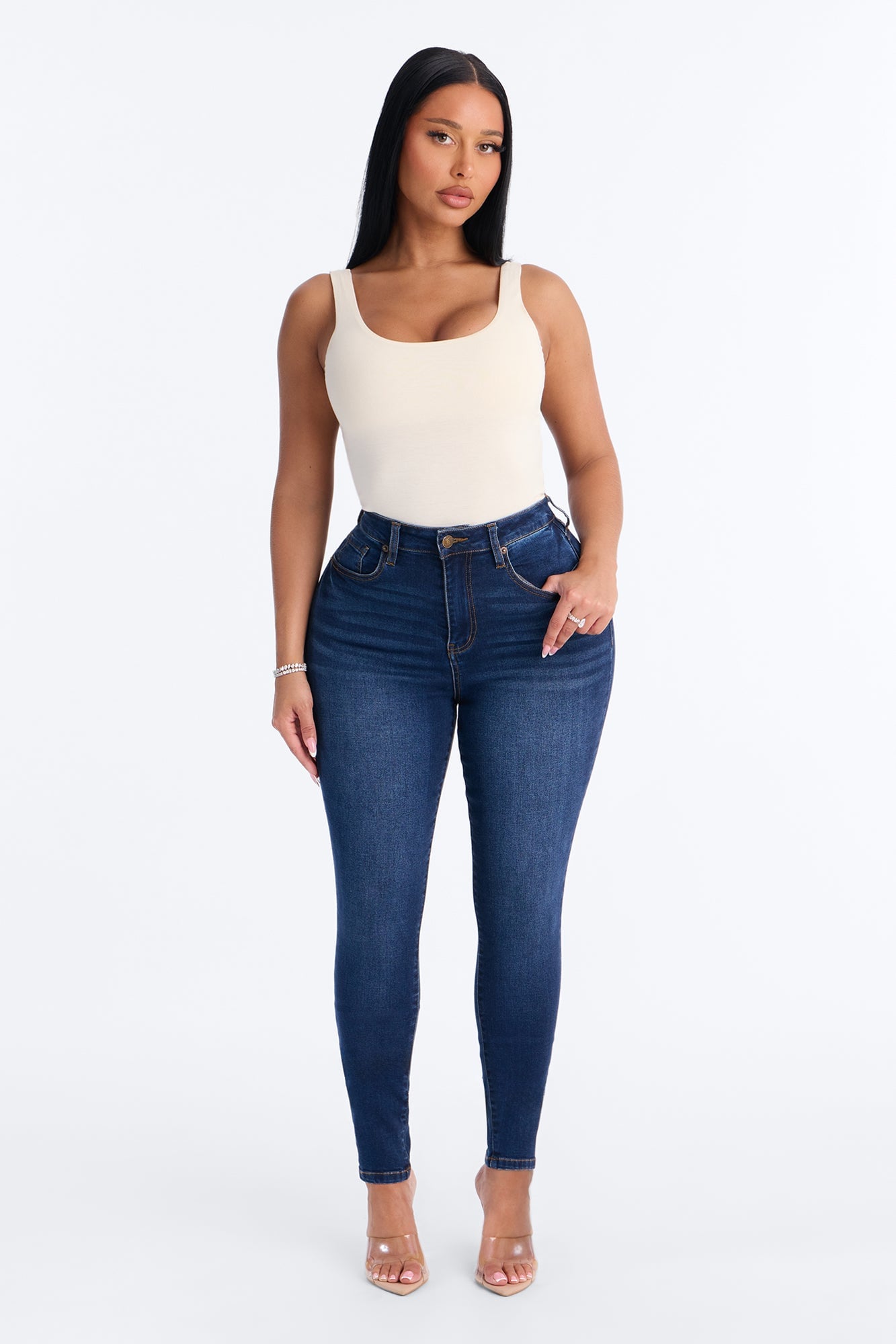 Tall Kiley Control Curvy Stretch Skinny Jeans - Dark Wash image 8