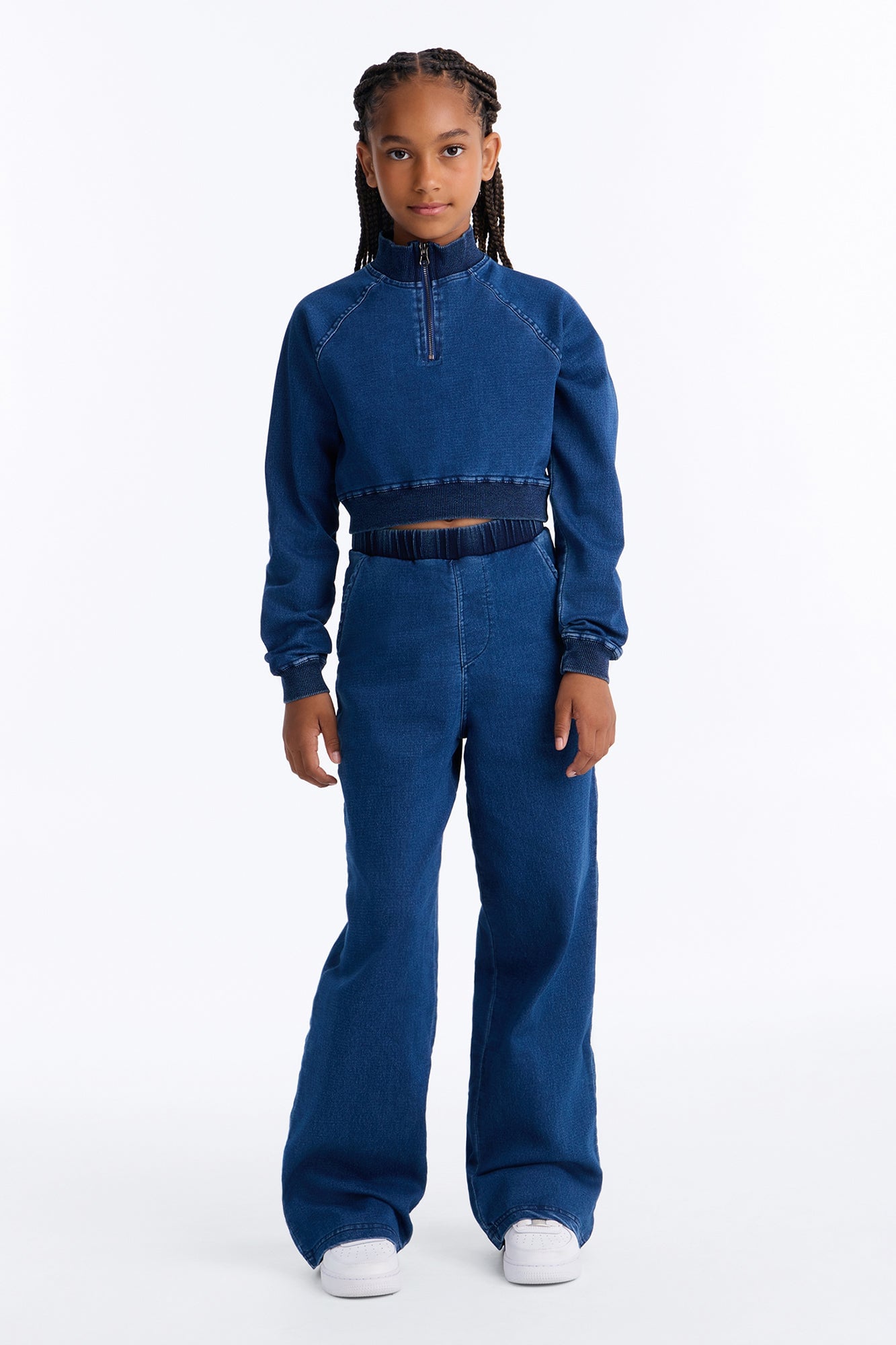 Mini Khloe Knit Denim Pant Set - Medium Wash image 1