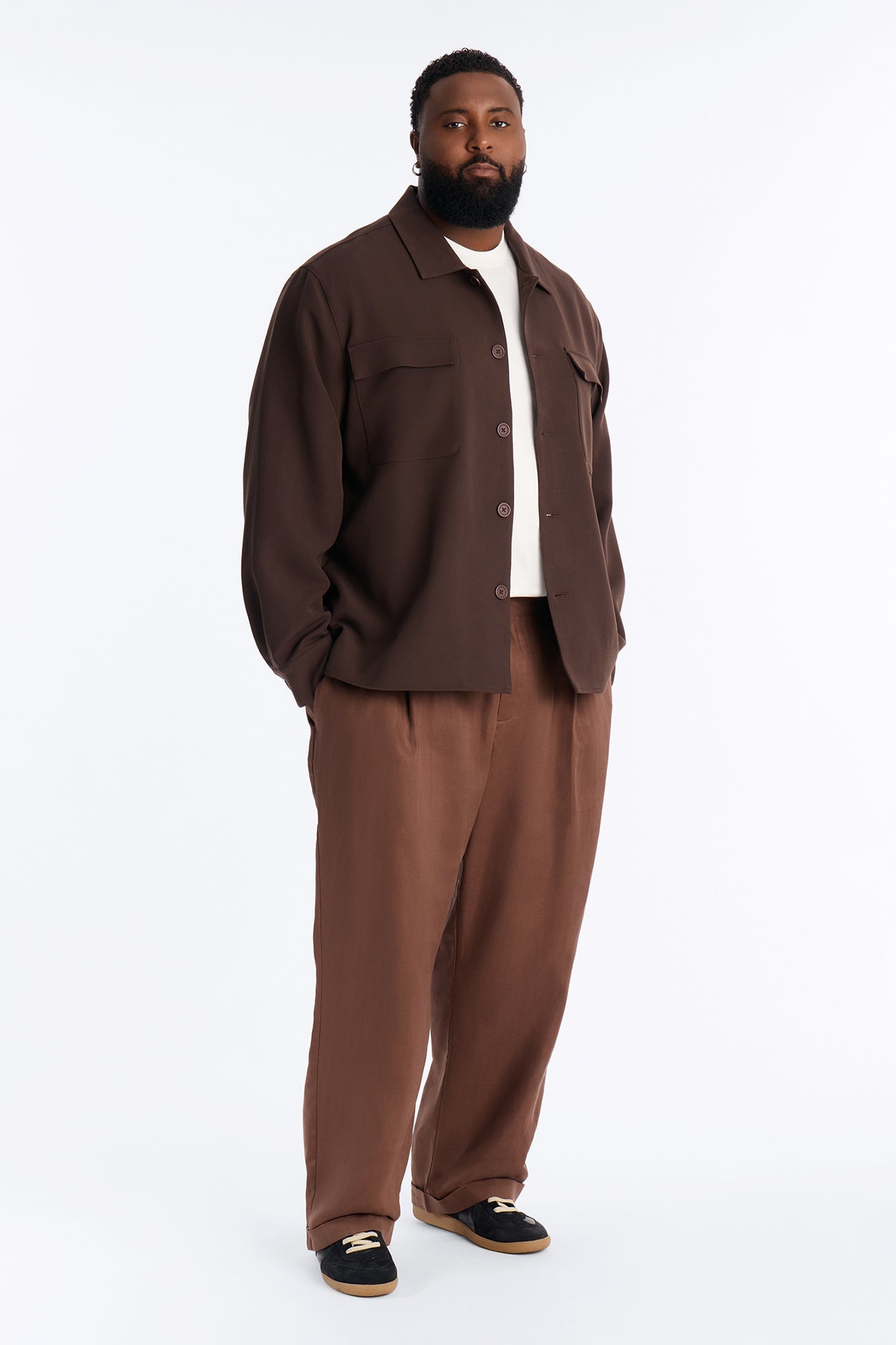 Linen Herringbone Relaxed Pant - Brown image 1