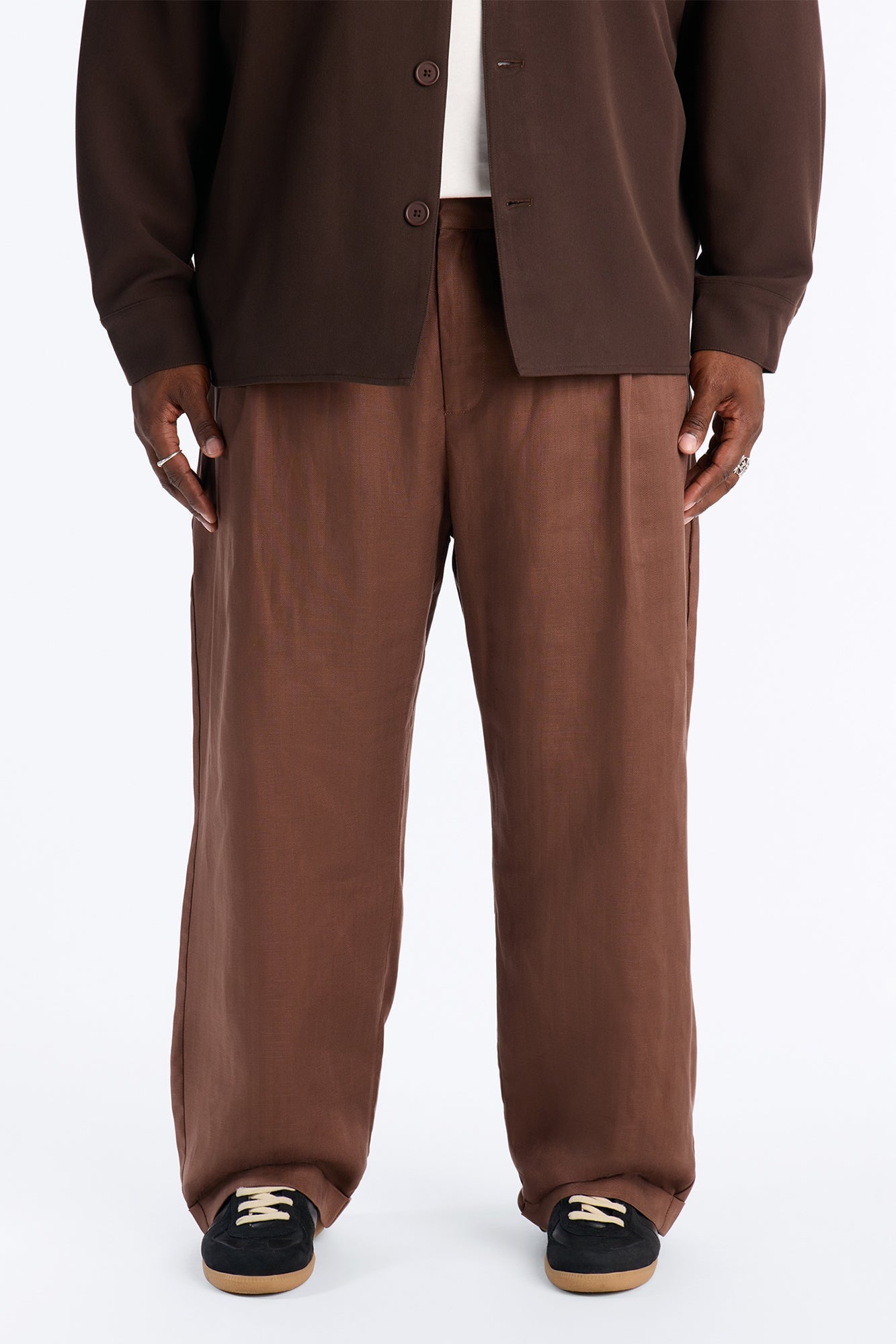 Linen Herringbone Relaxed Pant - Brown image 2