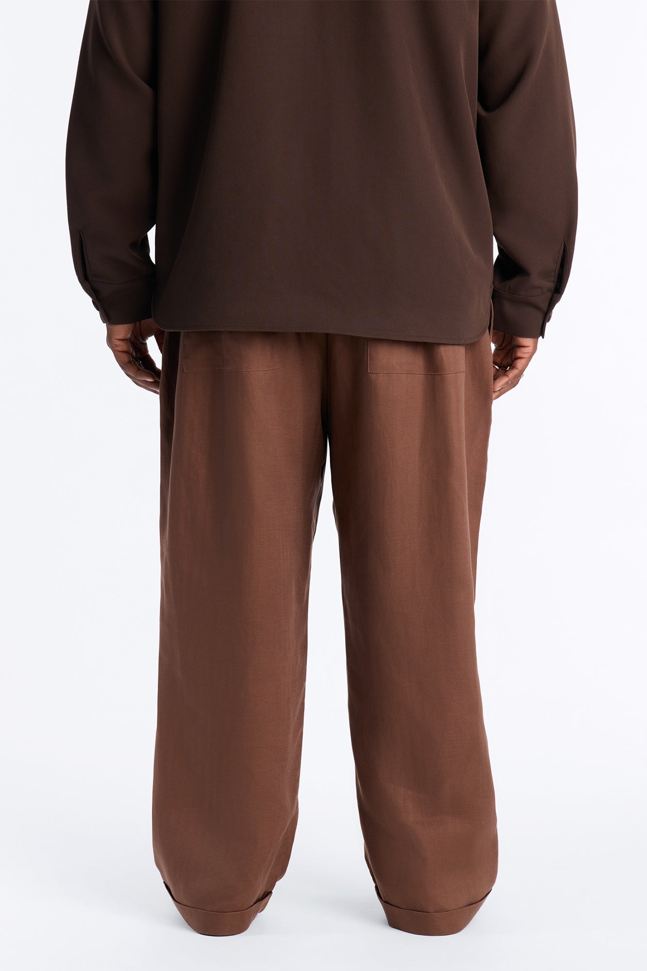Linen Herringbone Relaxed Pant - Brown image 3