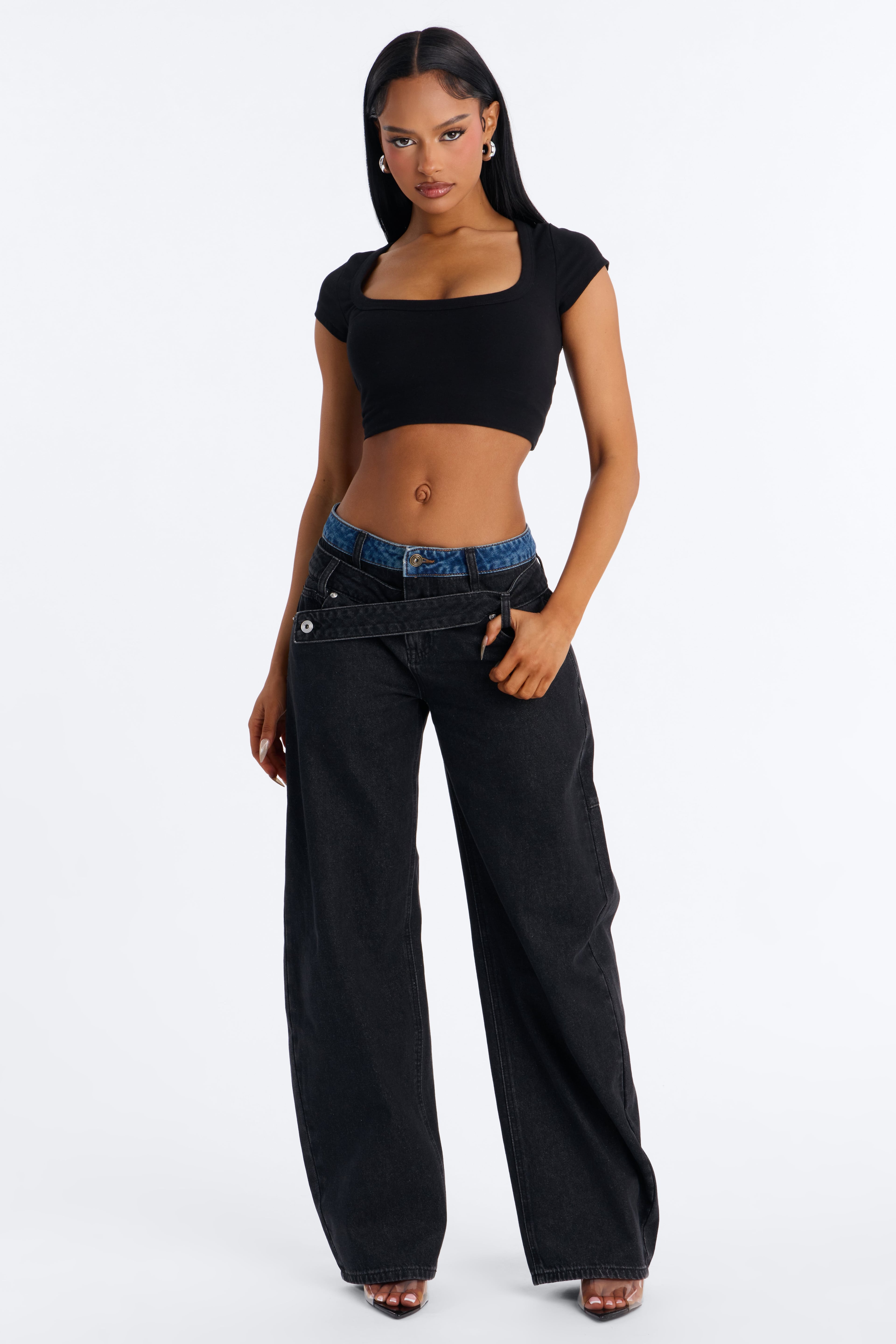 Blink Twice Two Tone Wide Leg Jeans - Black/Blue image 2