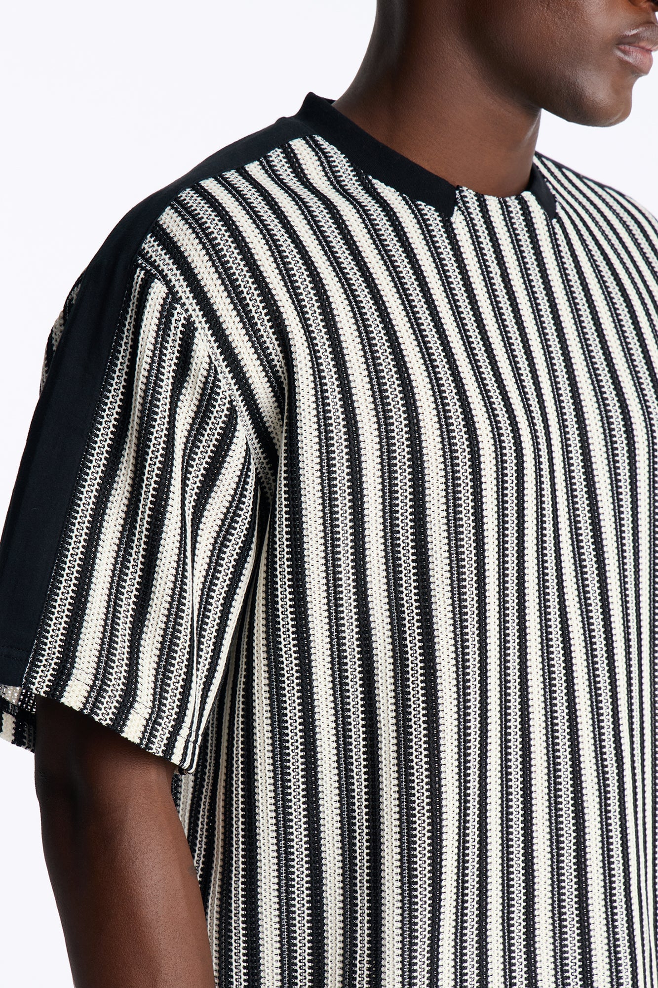 Ribbed Column Relaxed Crewneck Tee - Black/combo image 8