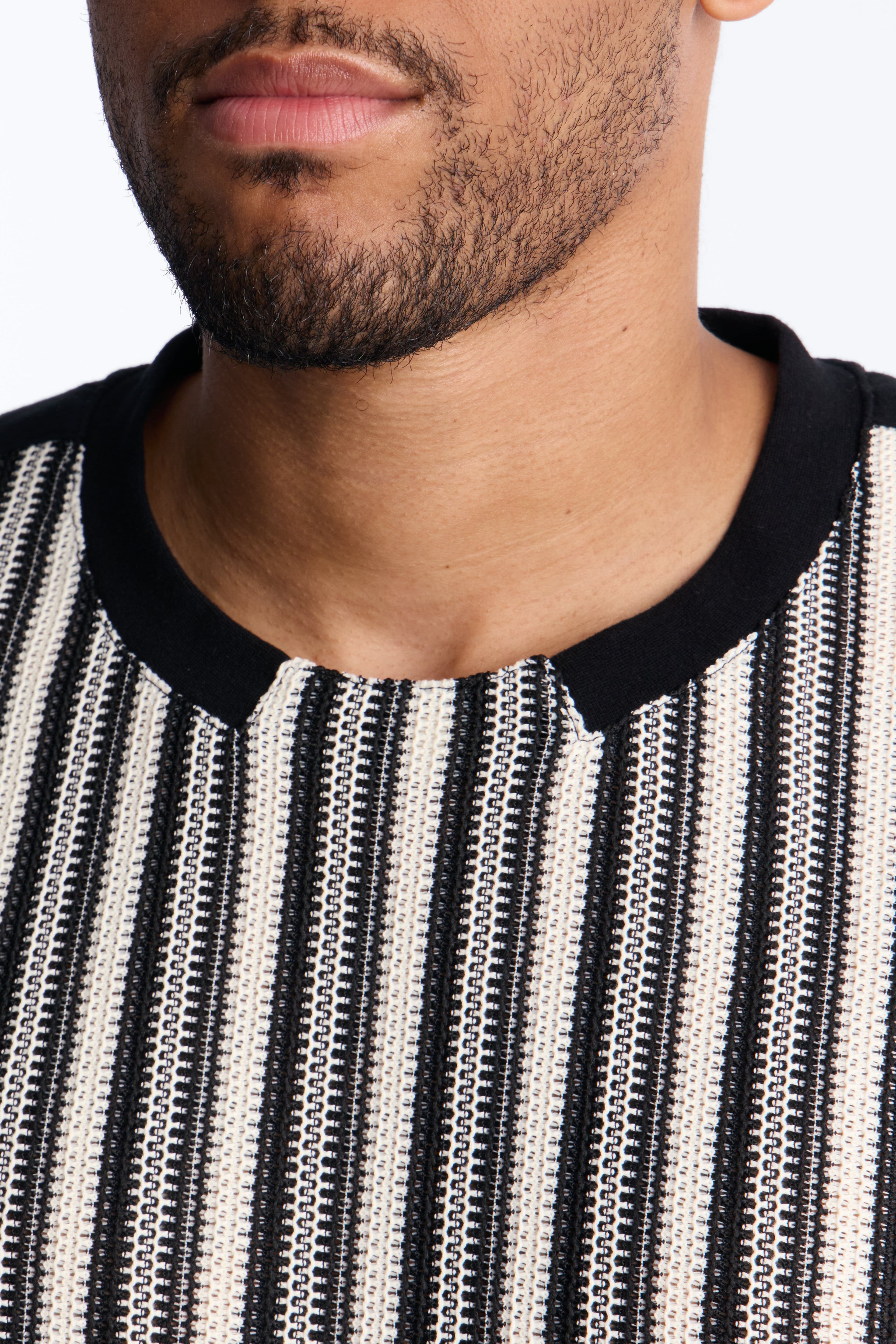 Ribbed Column Relaxed Crewneck Tee - Black/combo image 3