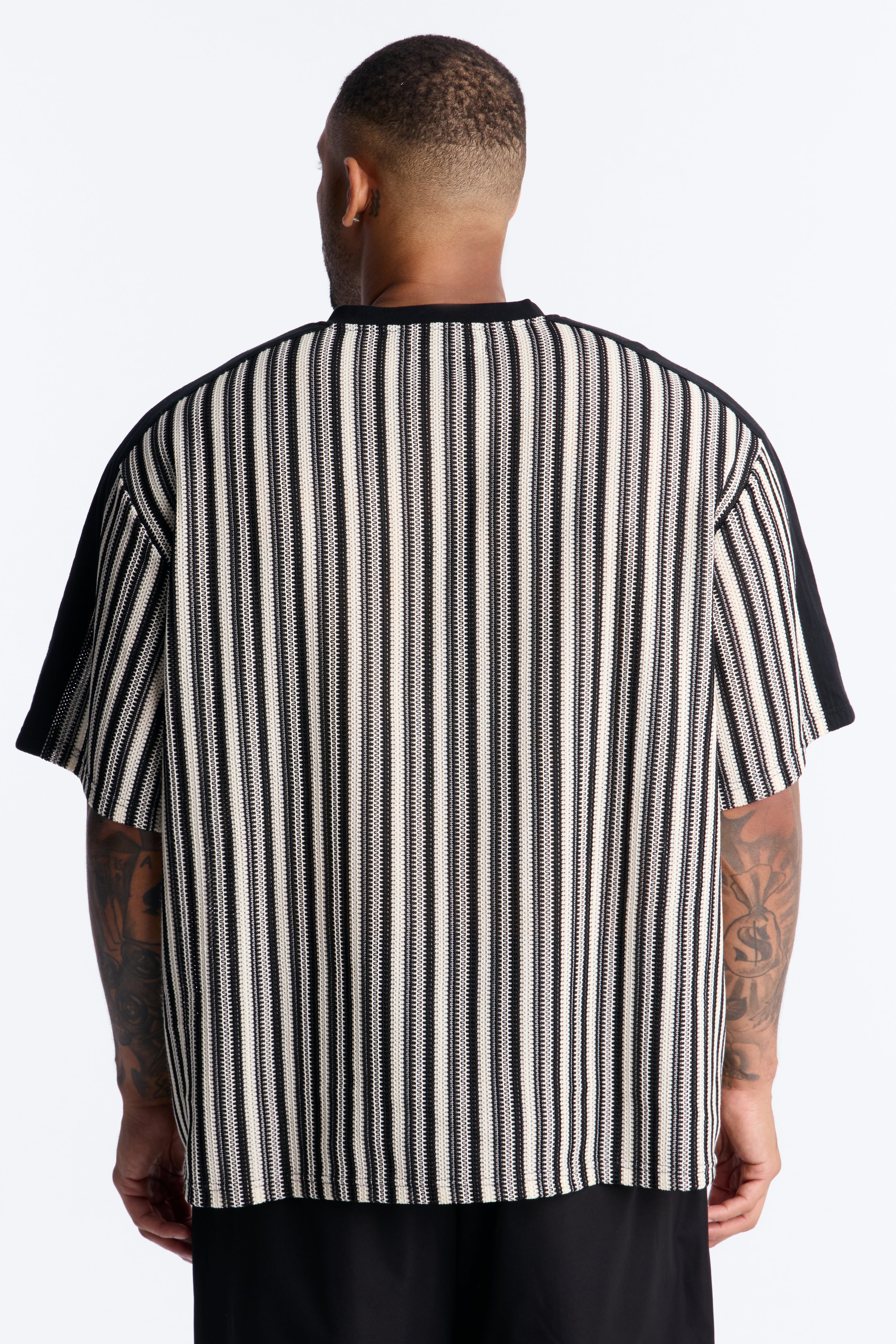 Ribbed Column Relaxed Crewneck Tee - Black/combo image 4