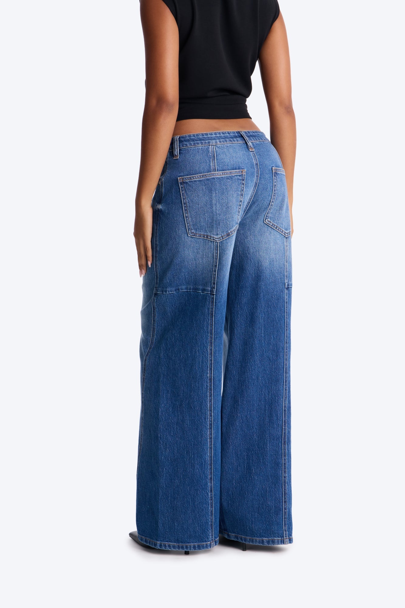 Easy Days Mid Rise Seamed Wide Leg Jeans - Dark Wash image 4