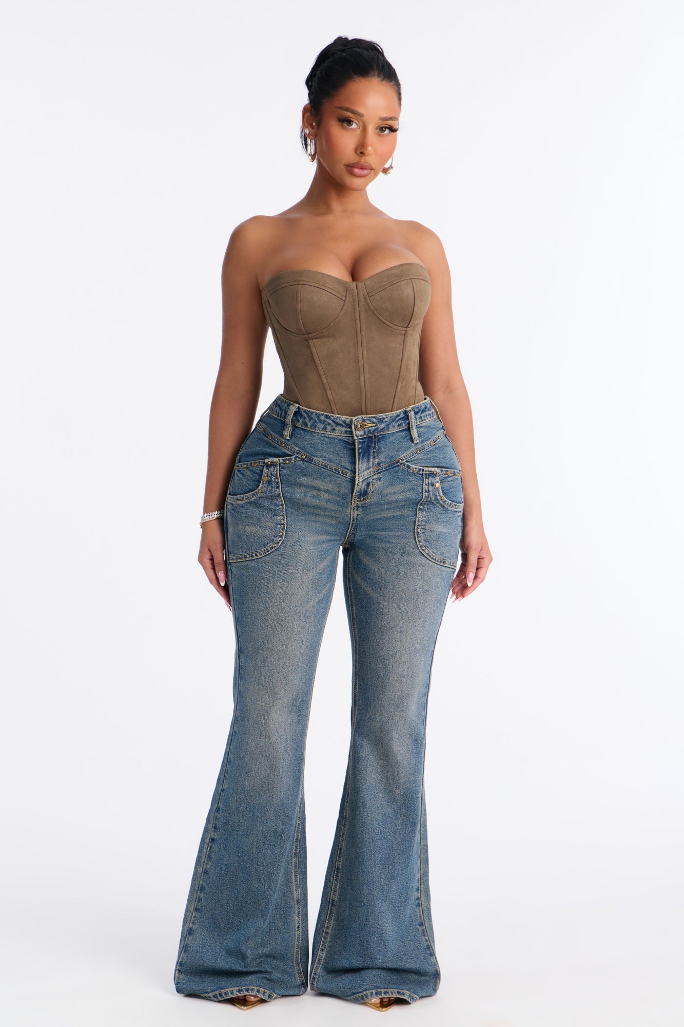 Alabama Baby Stud Embellished Flare Jeans - Medium Wash image 1